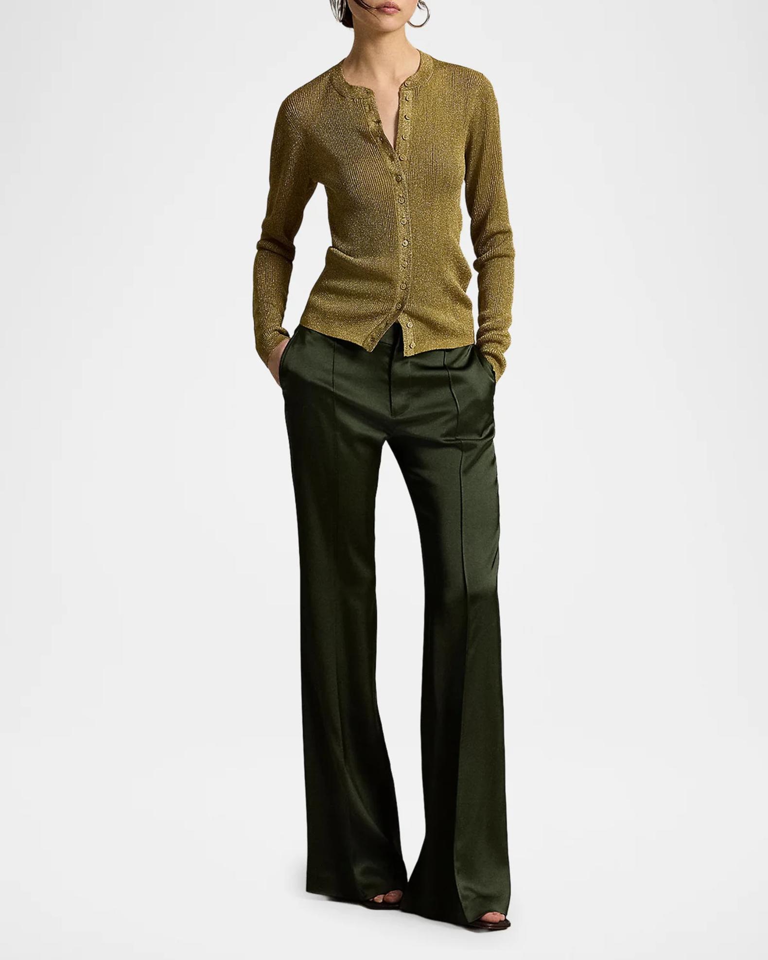 Ralph Lauren Metallic Rib Crewneck Cardigan | Neiman Marcus