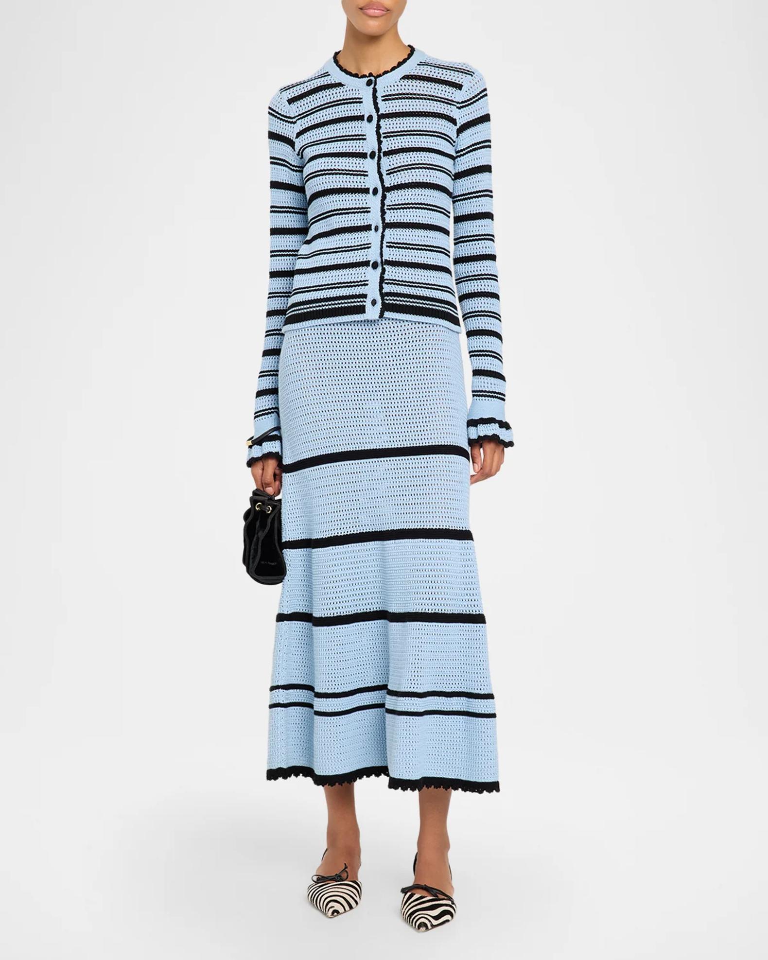 Ulla Johnson Leyna Striped Cotton Knit Midi Skirt | Neiman Marcus