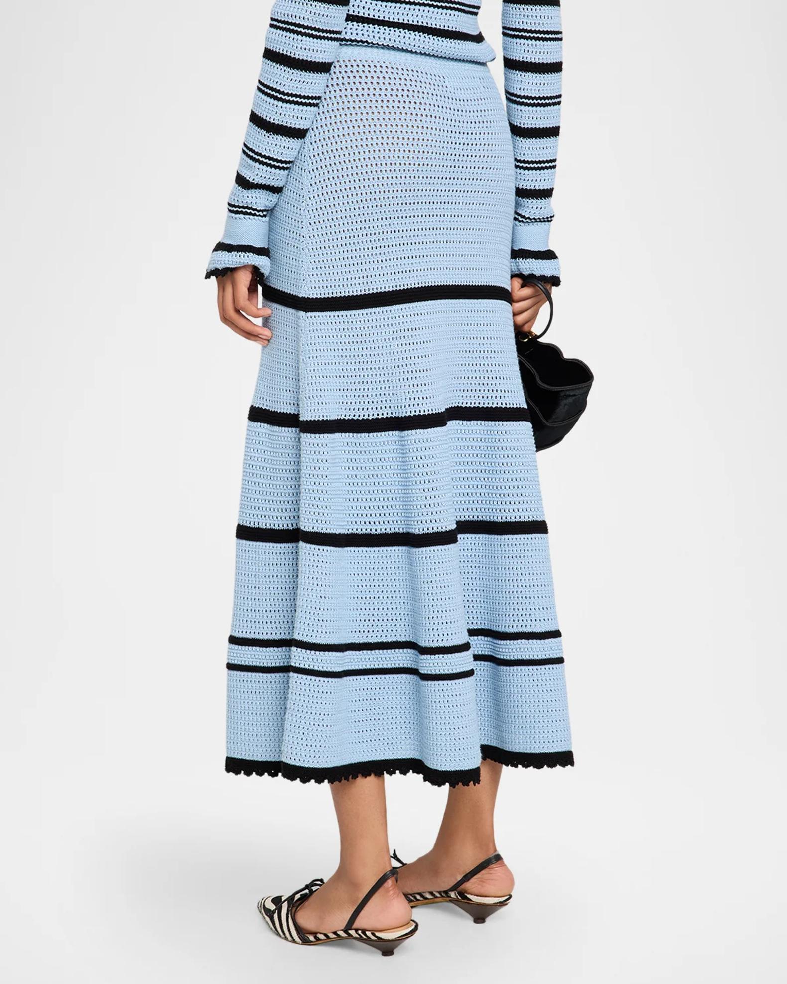 Ulla Johnson Leyna Striped Cotton Knit Midi Skirt | Neiman Marcus