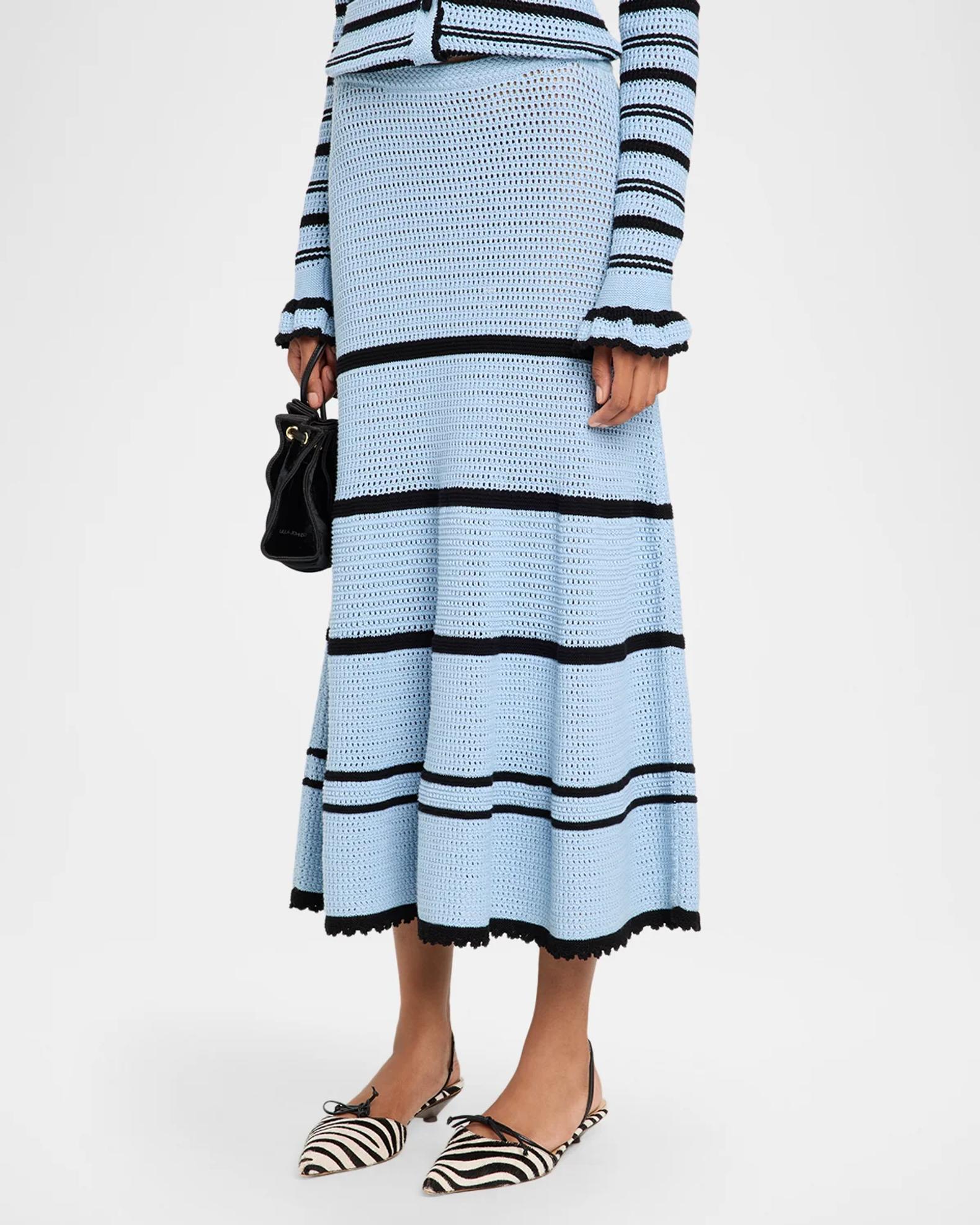 Ulla Johnson Leyna Striped Cotton Knit Midi Skirt | Neiman Marcus