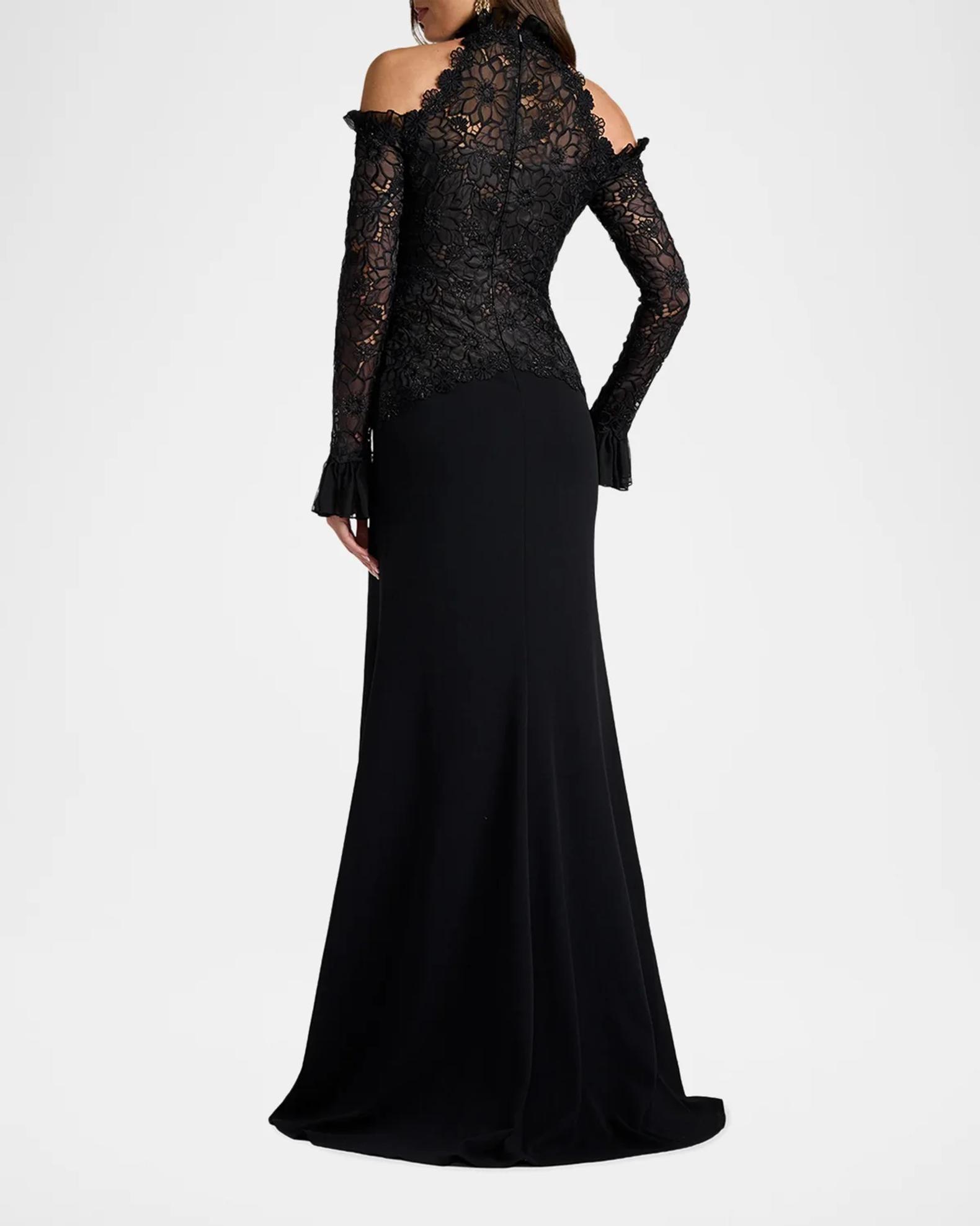 Tadashi Shoji Cold-Shoulder Organza & Crepe Gown | Neiman Marcus