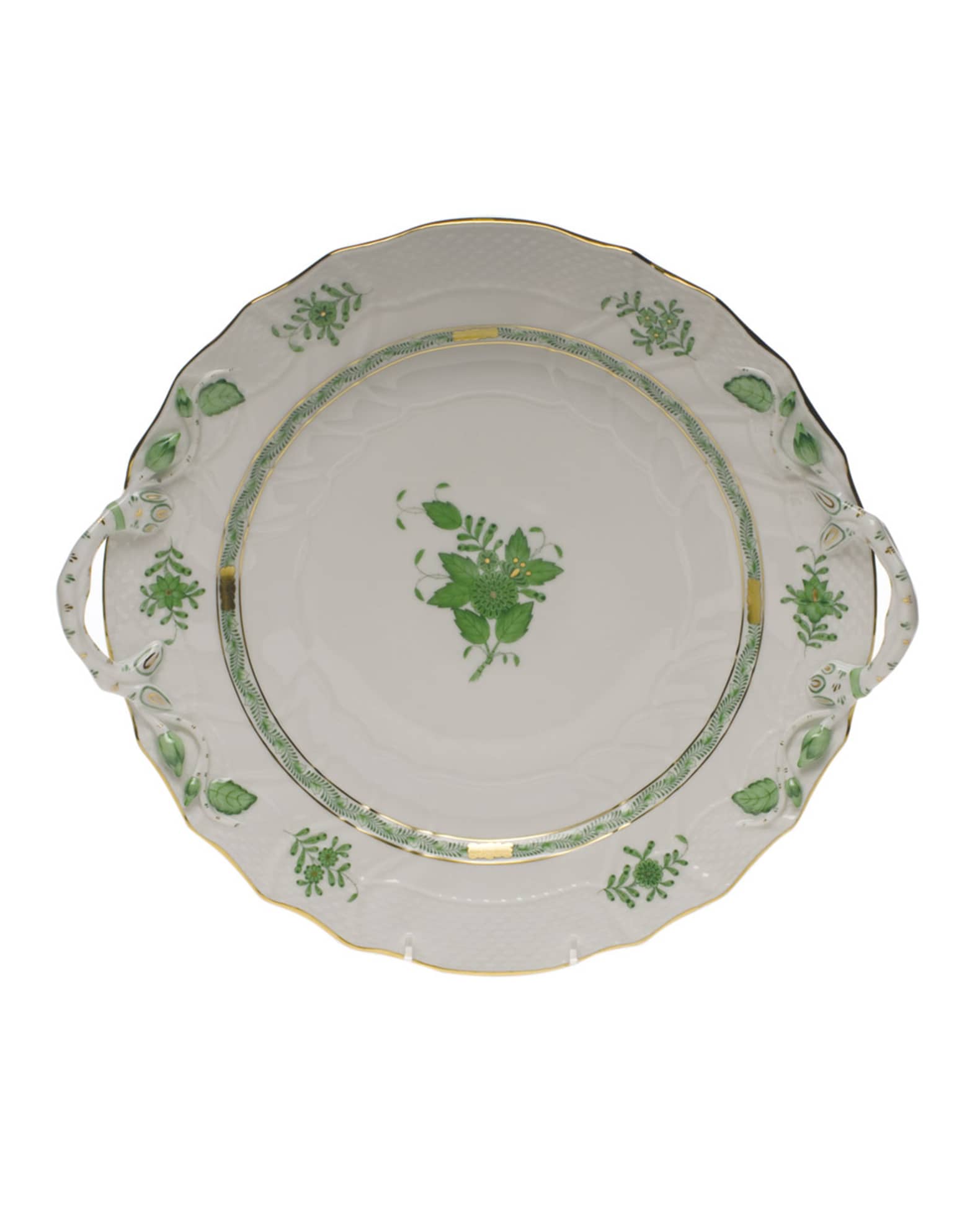 Chinese Bouquet Green Chop Plate with Handles 0