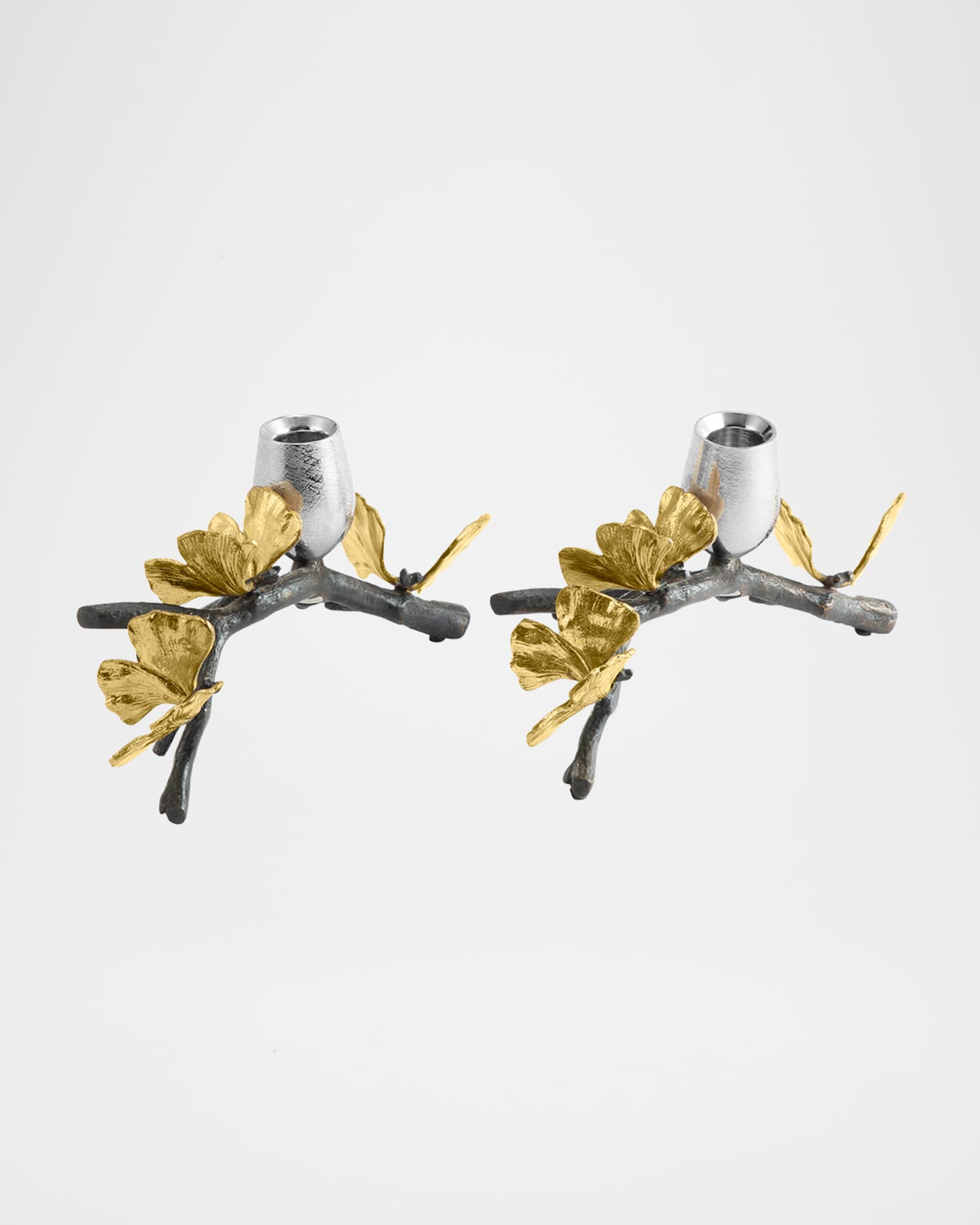 Butterfly Ginkgo Candleholders Low S/2 1