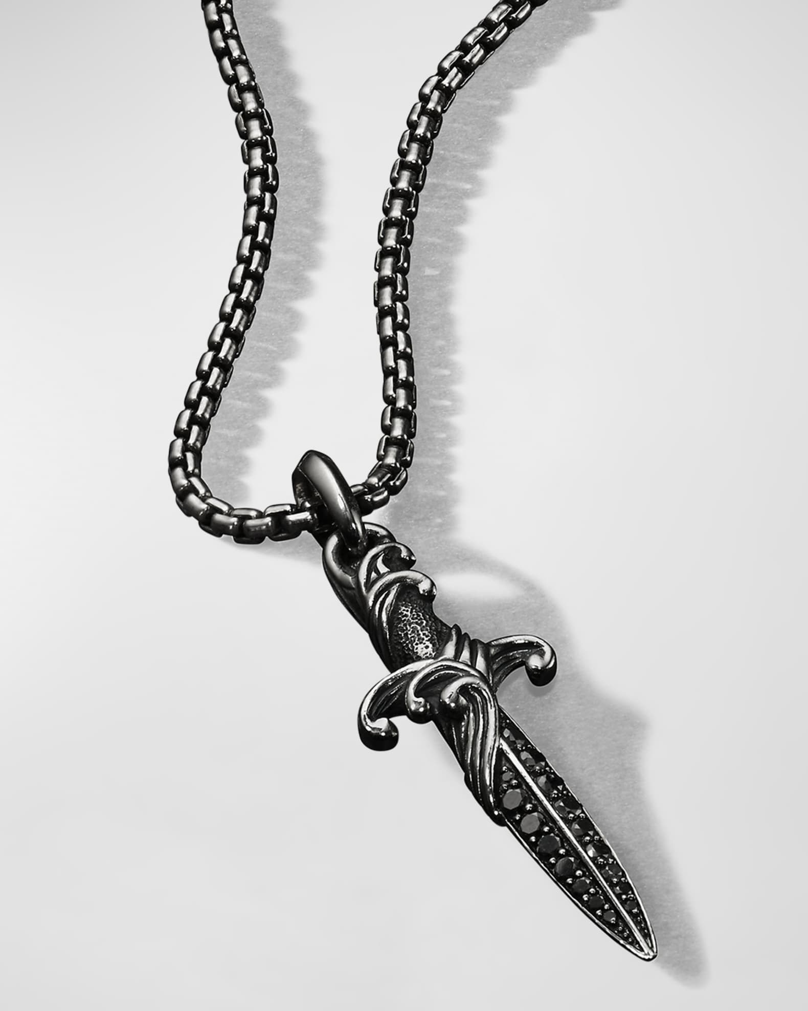 Men's Waves Dagger Pendant with Black Diamonds in Silver, 43.8mm 1