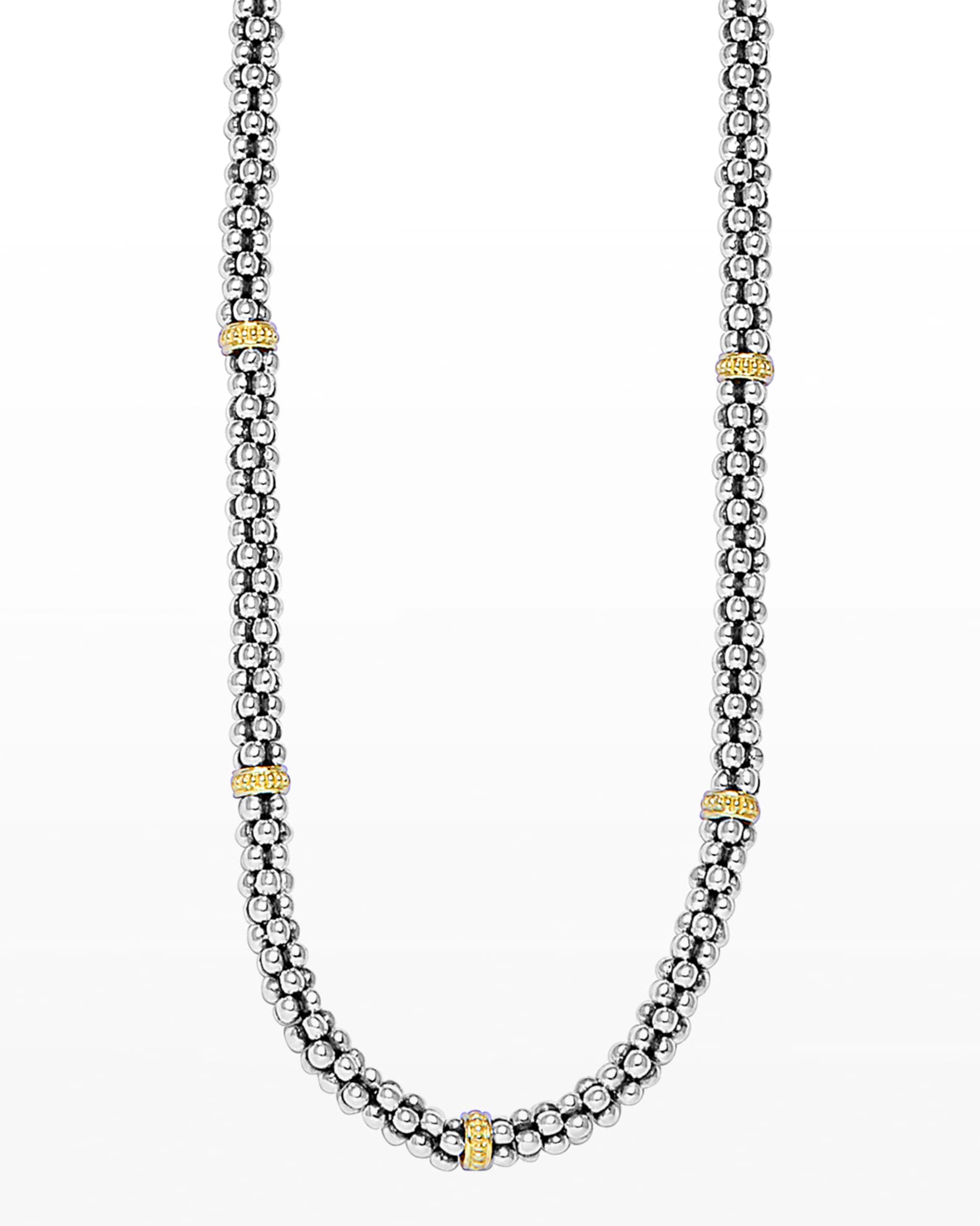 LAGOS Sterling Silver & 18K Caviar Station Necklace, 16" Neiman Marcus
