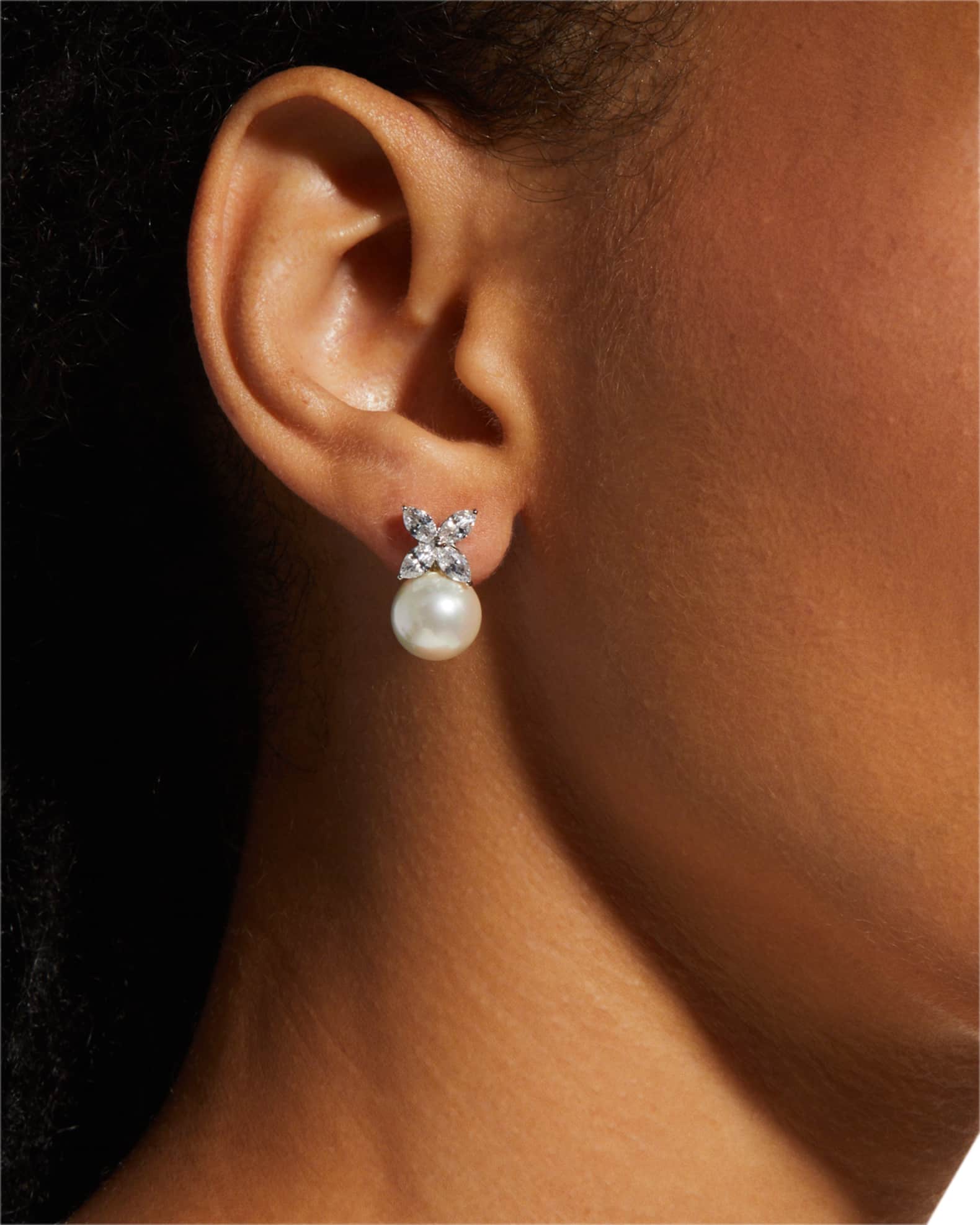 Fantasia by DeSerio 14K White Gold Pearly Post Earrings Neiman Marcus