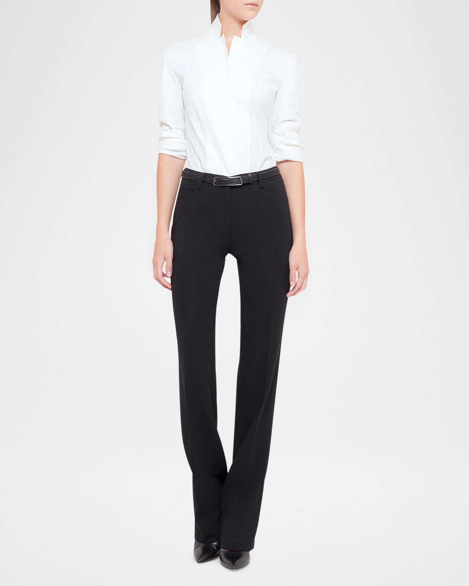 Akris Long-Sleeve Notched-Collar Poplin Blouse | Neiman Marcus