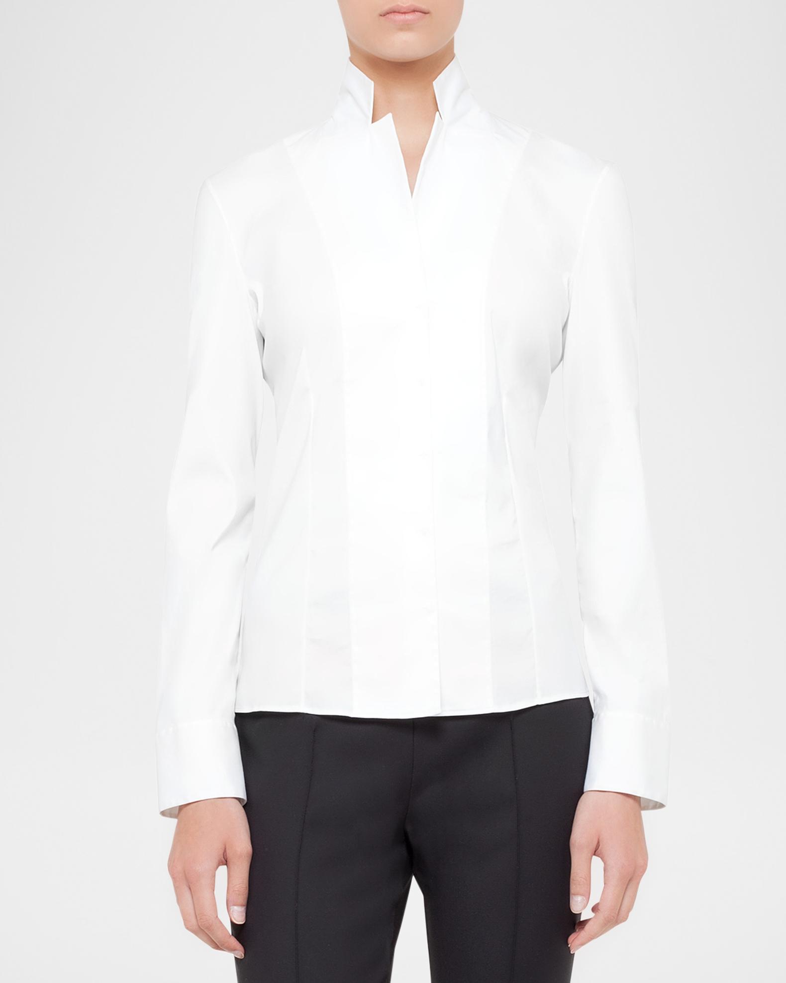 Akris Long-Sleeve Notched-Collar Poplin Blouse | Neiman Marcus
