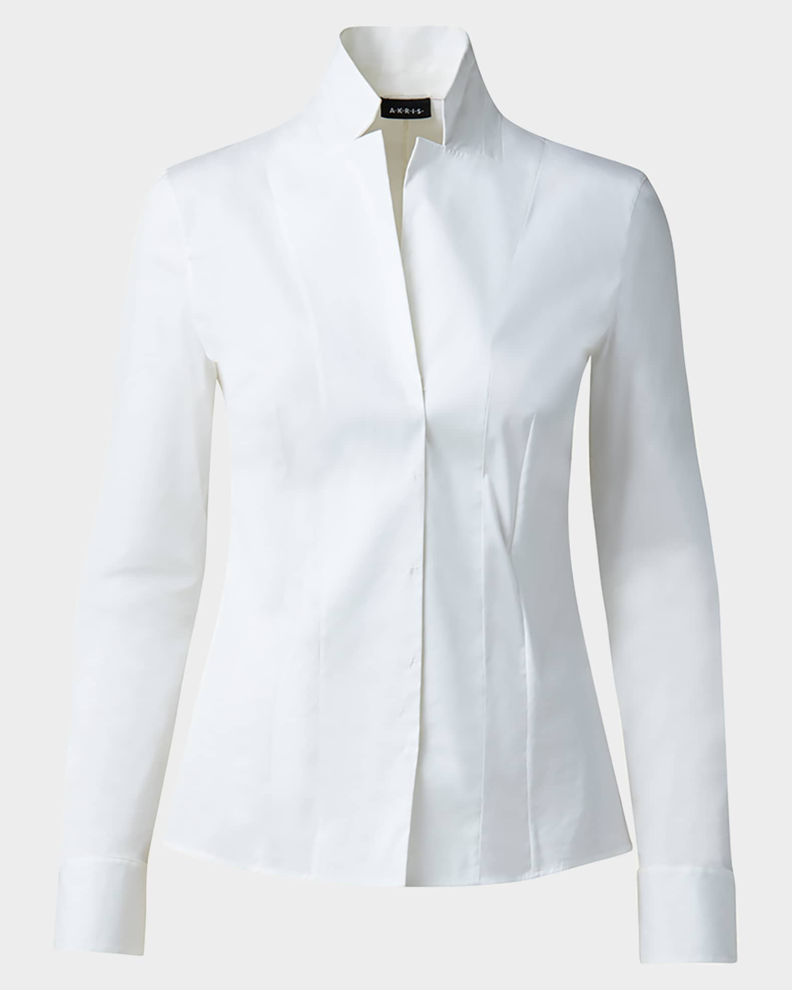 Akris Long-Sleeve Notched-Collar Poplin Blouse | Neiman Marcus