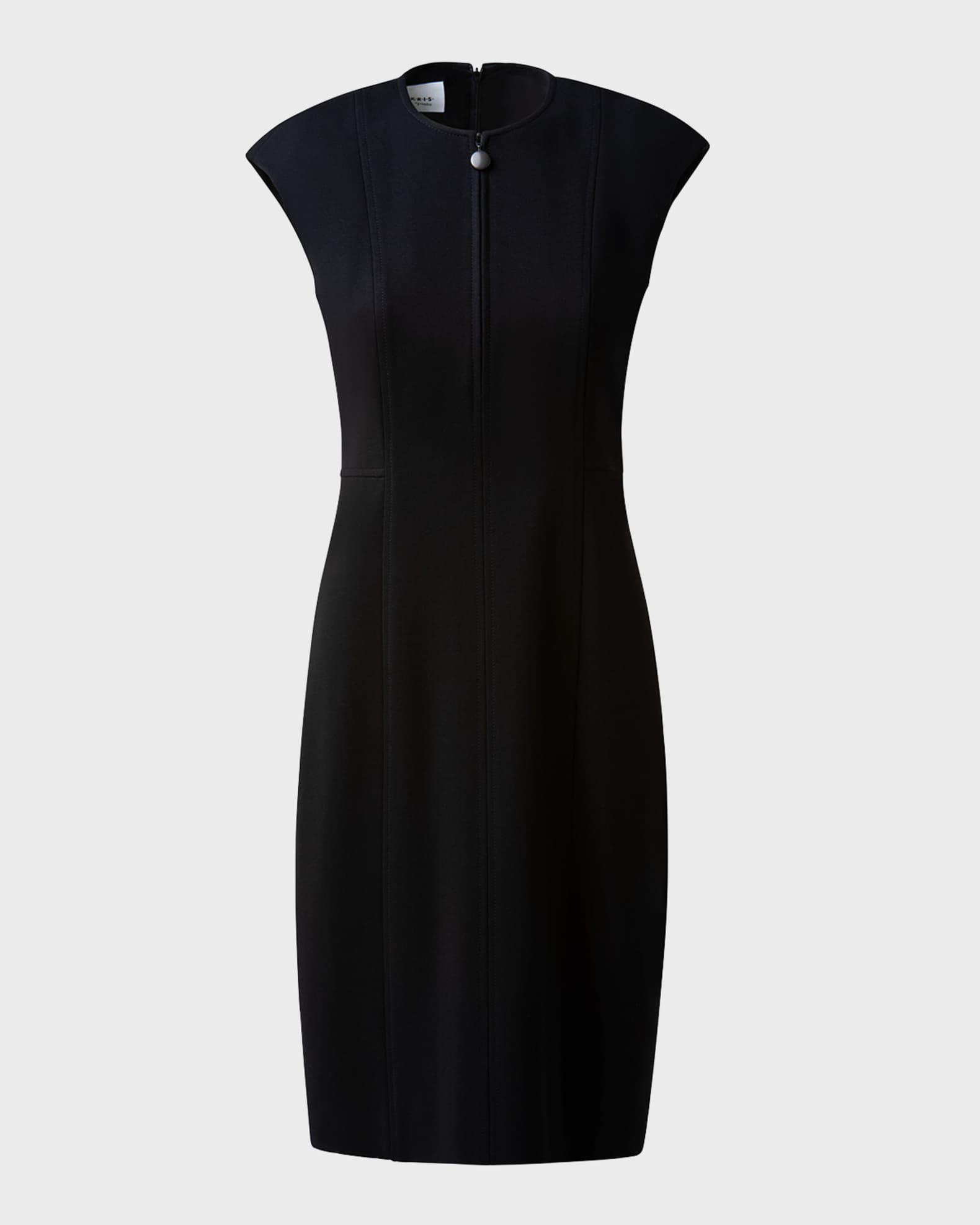 Akris punto Cap-Sleeve Zip-Front Seamed Dress, Black | Neiman Marcus