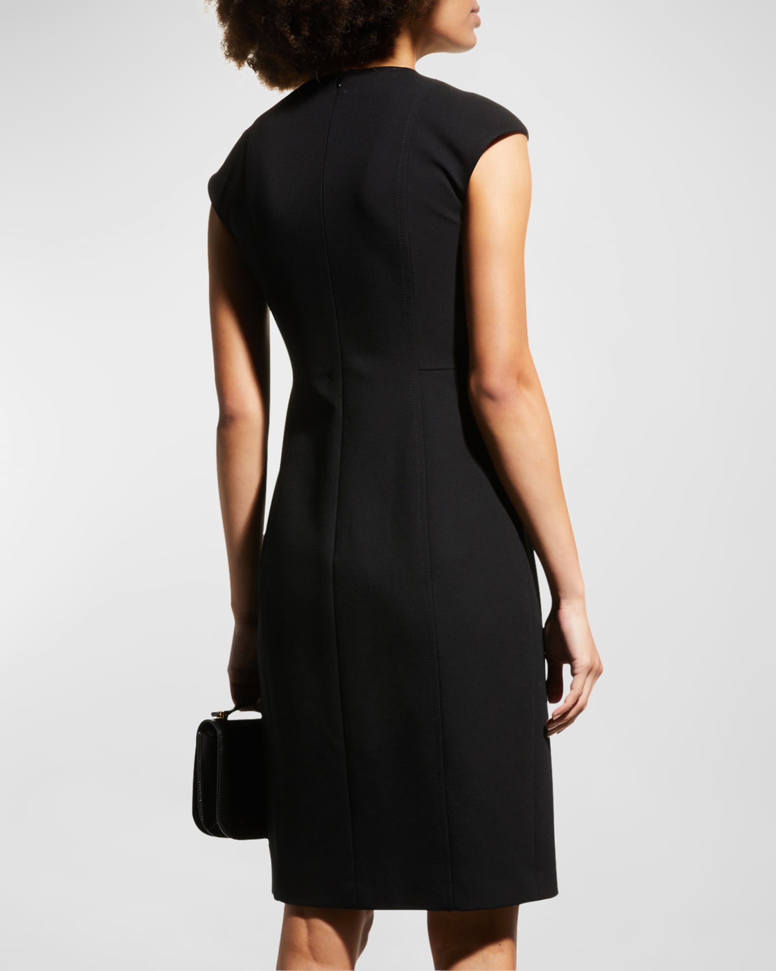 Akris punto Cap-Sleeve Zip-Front Seamed Dress, Black | Neiman Marcus