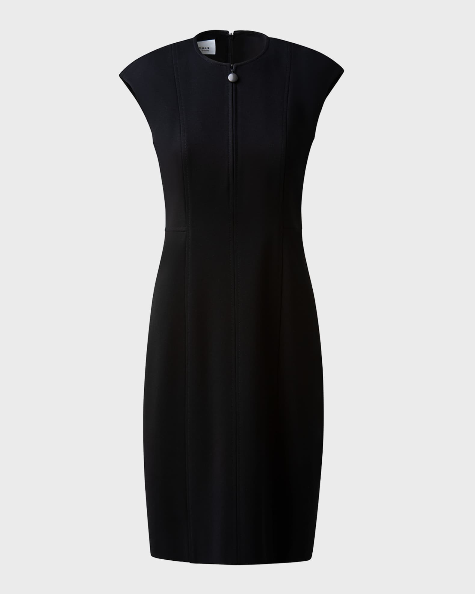 Cap Sleeve Zip Front Seamed Dress Black