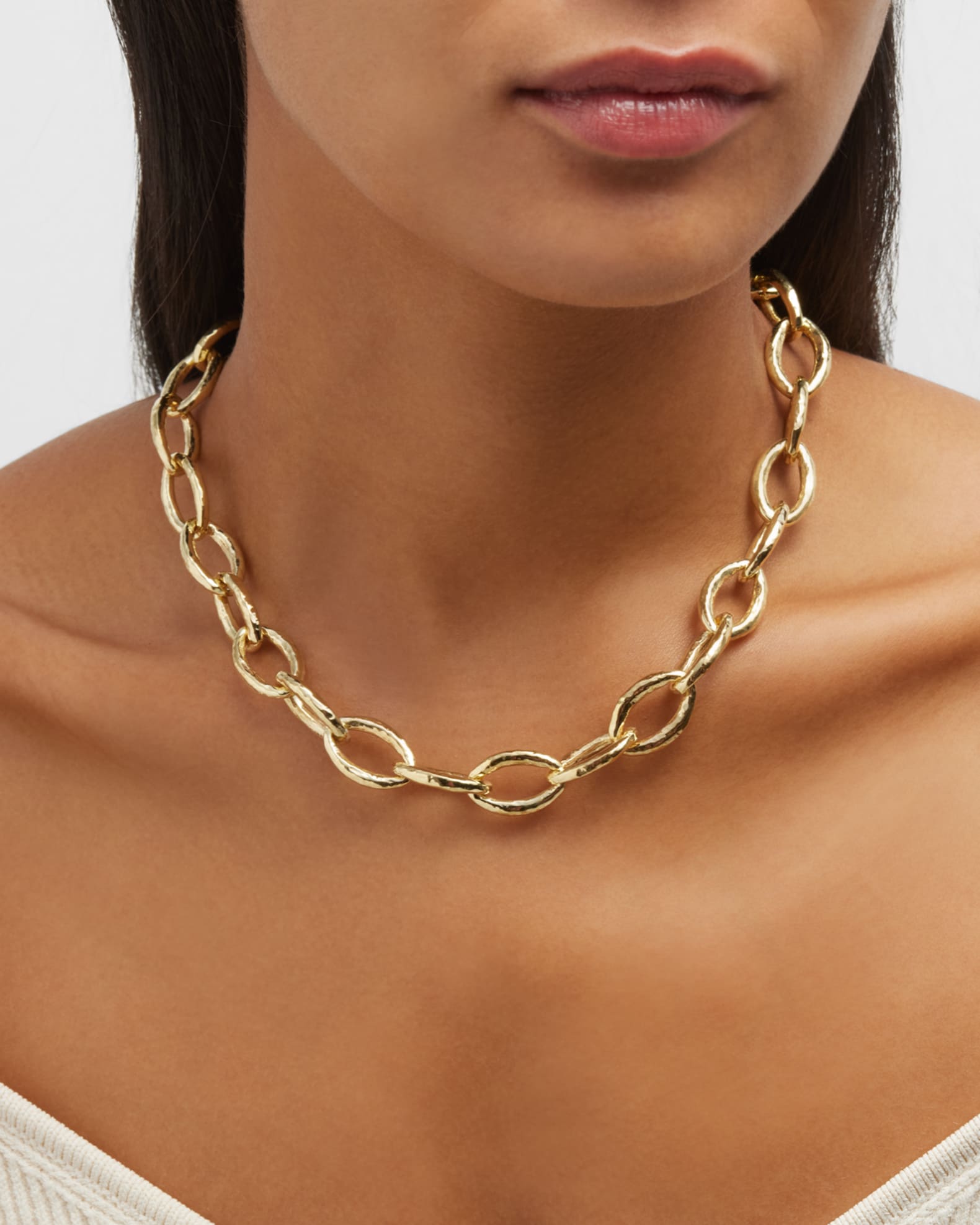 Ippolita Short Hammered Bastille Mini Link Necklace in 18K Gold Neiman Marcus