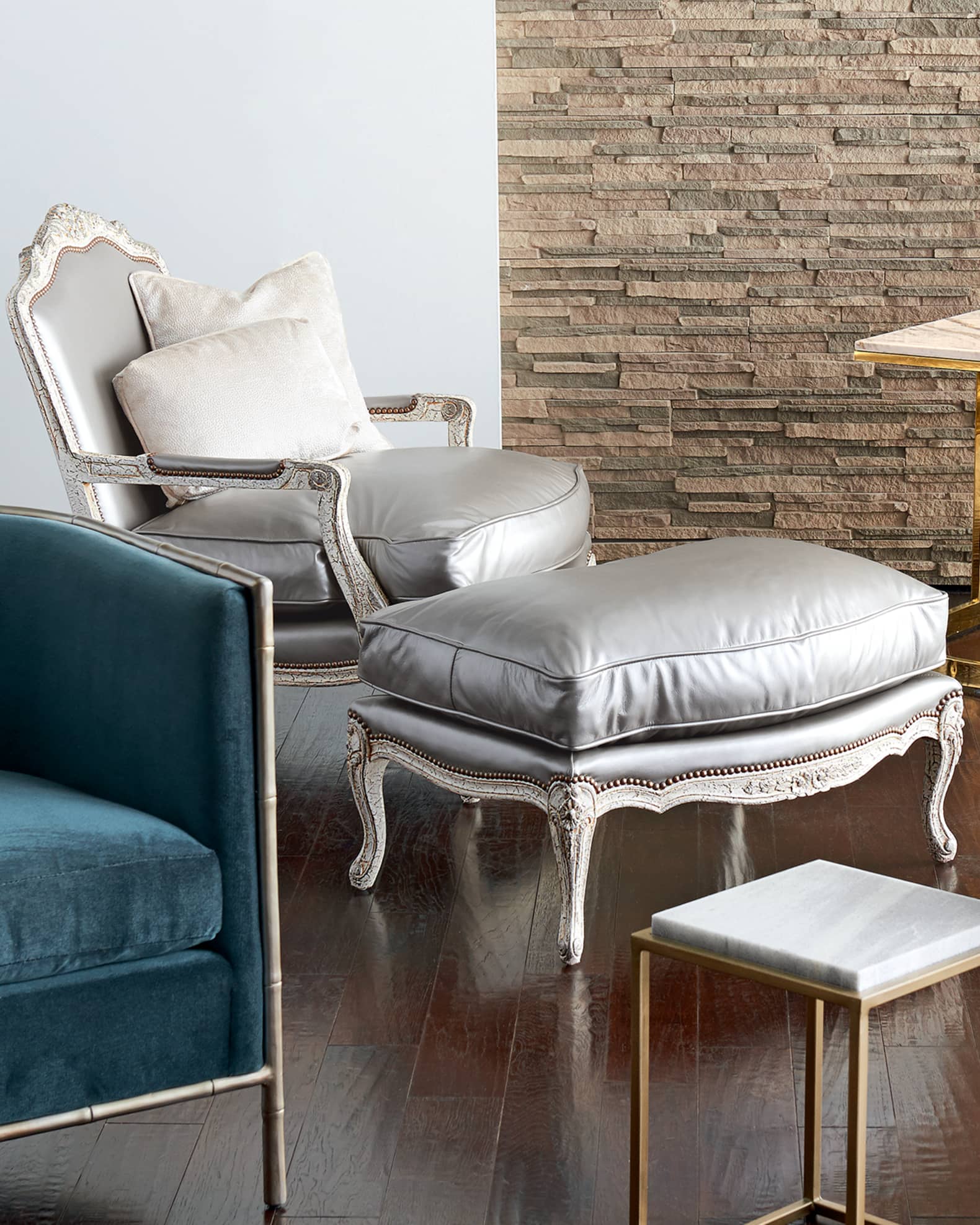 Silver Leather Bergere Ottoman 1