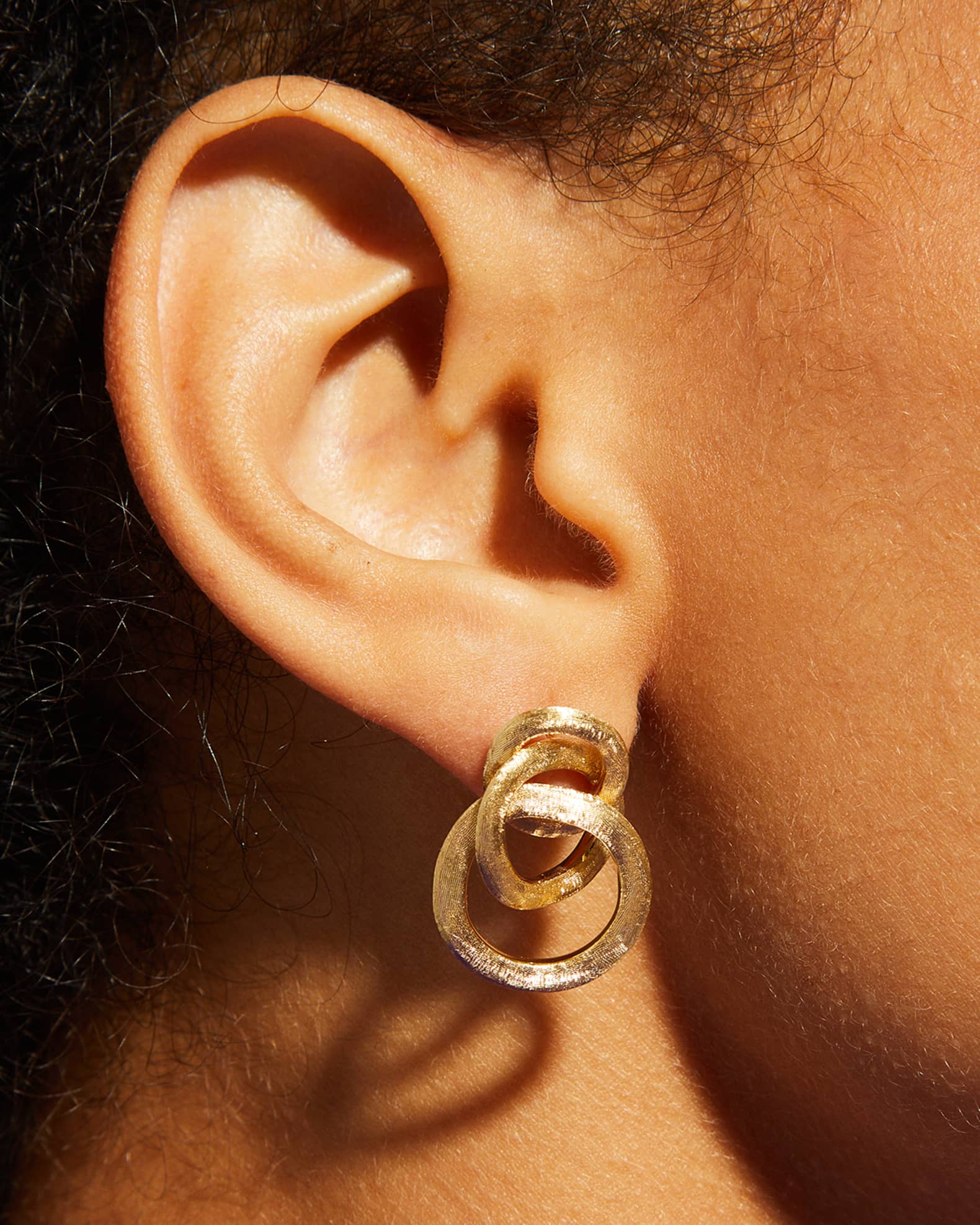 18K Gold Jaipur Textured Gold Link Earrings 1