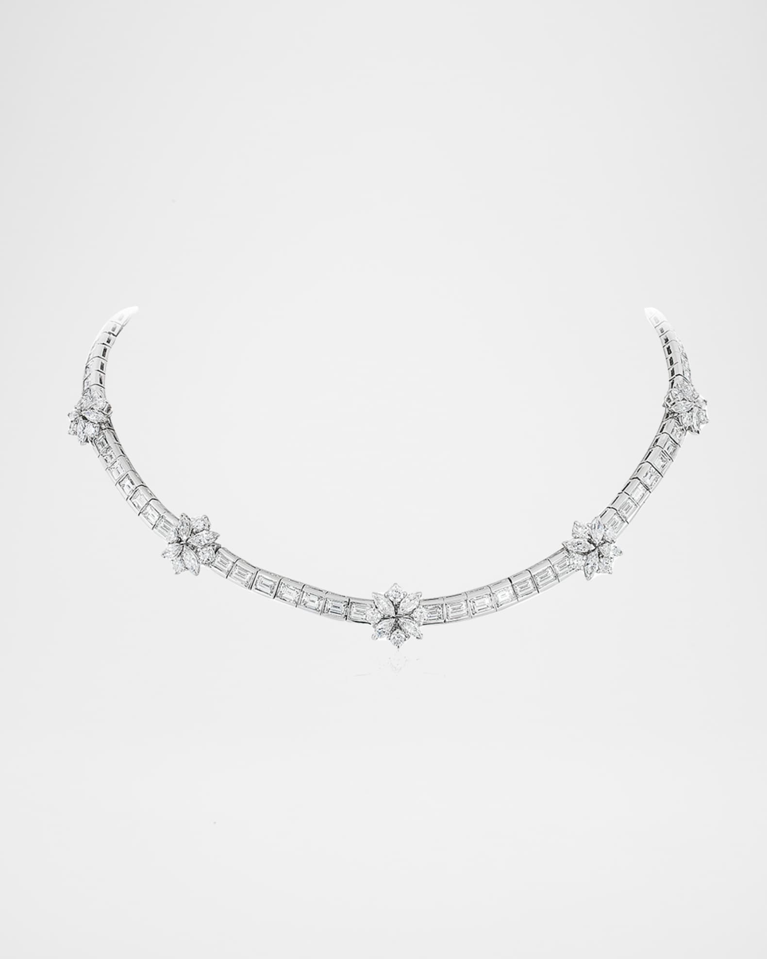 18K White Gold Flex Necklace with Mixed Cut Diamonds 0