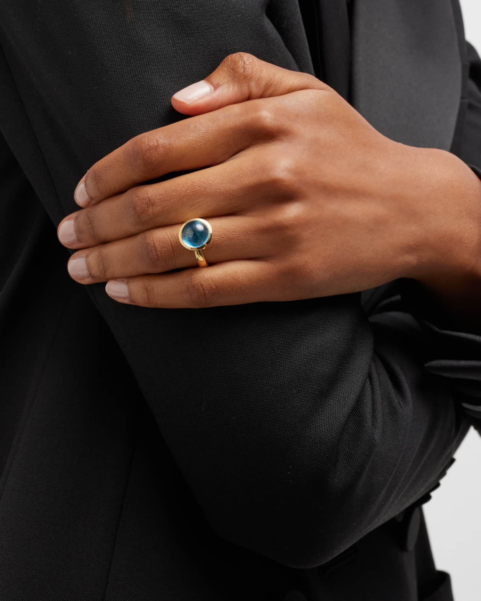 Large Bouton Swiss Blue Topaz Cabochon Ring 1