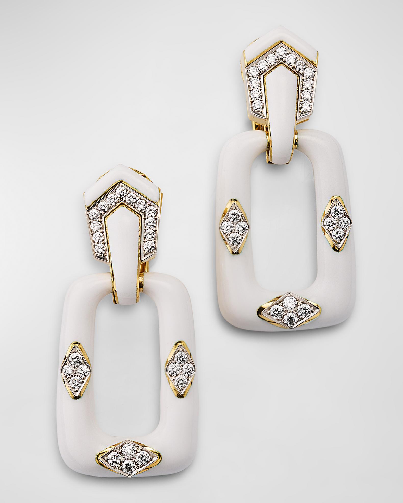 David Webb 18K Gold and Platinum White Enamel Diamond Convertible ...
