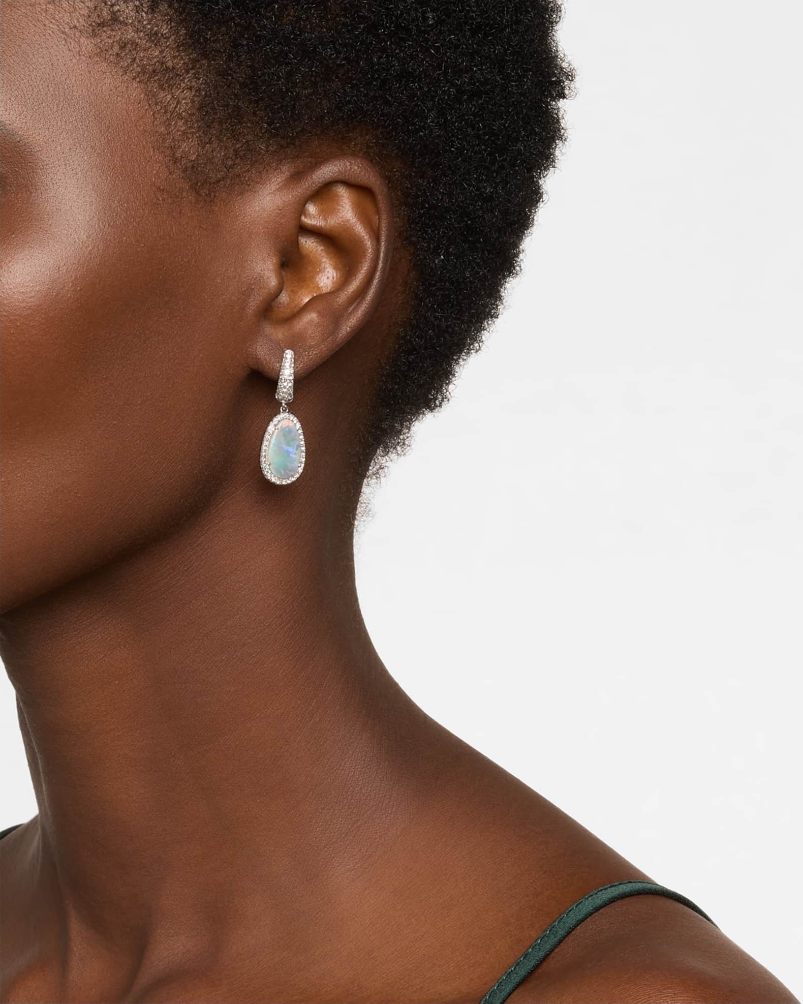 18K White Gold Black Opal and Diamond Drop Earrings 1