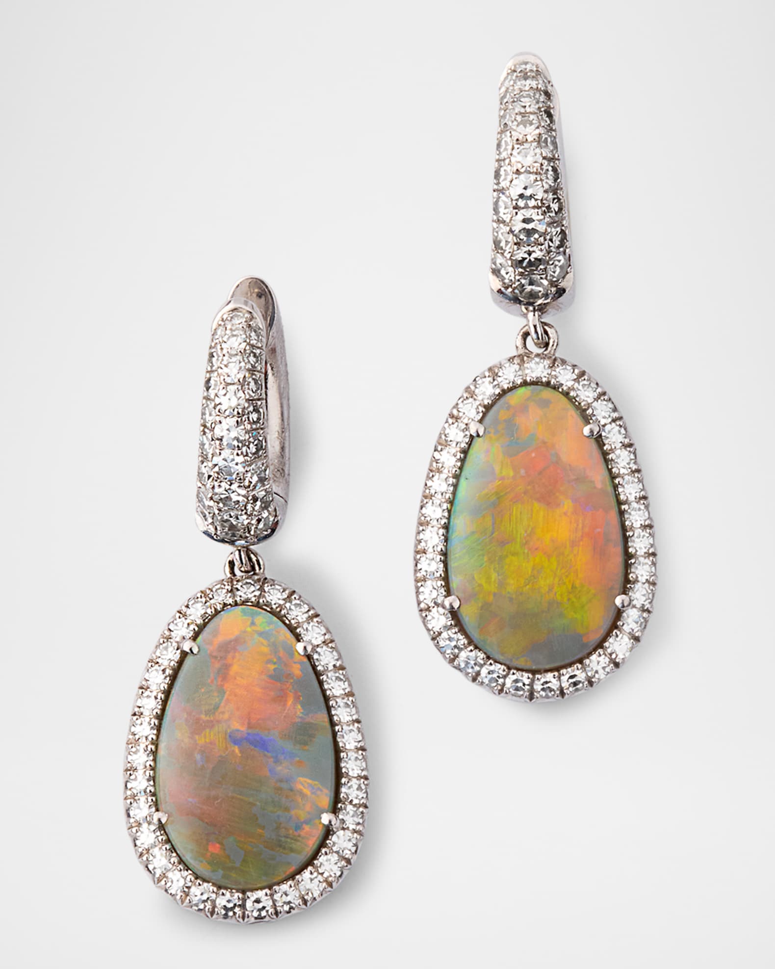 18K White Gold Black Opal and Diamond Drop Earrings 0