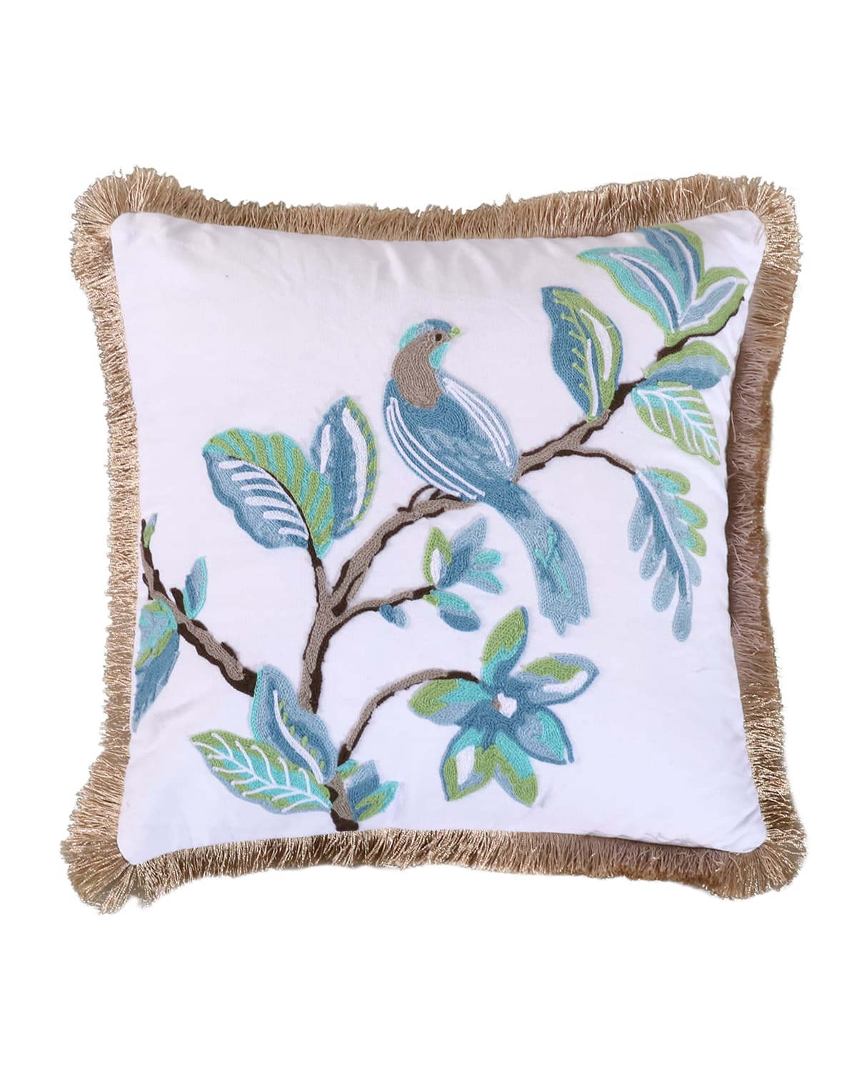 Levtex Home Cressida Crewel Bird Fringe Trim Decorative Pillow, 18" X 18" In Multi