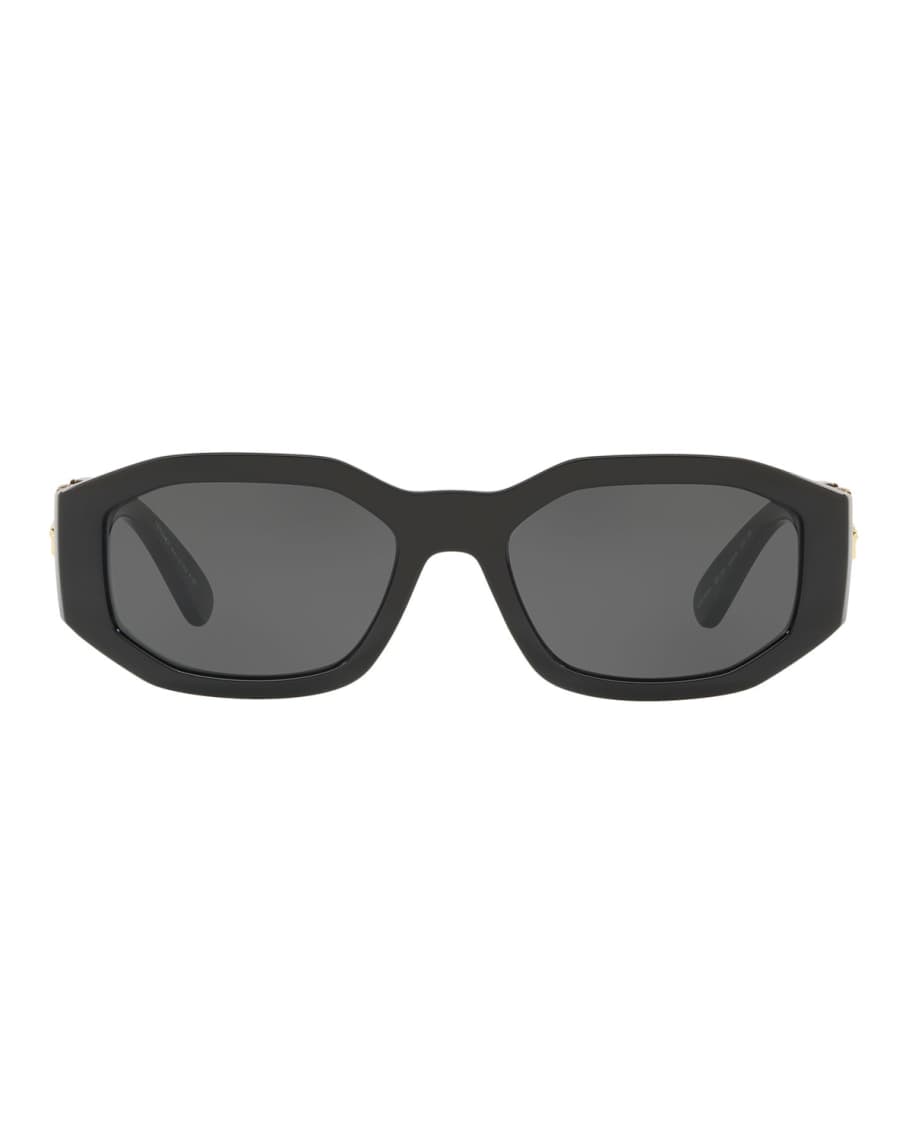 Versace Chunky Rectangle Sunglasses w/ Logo Disc Arms | Neiman Marcus