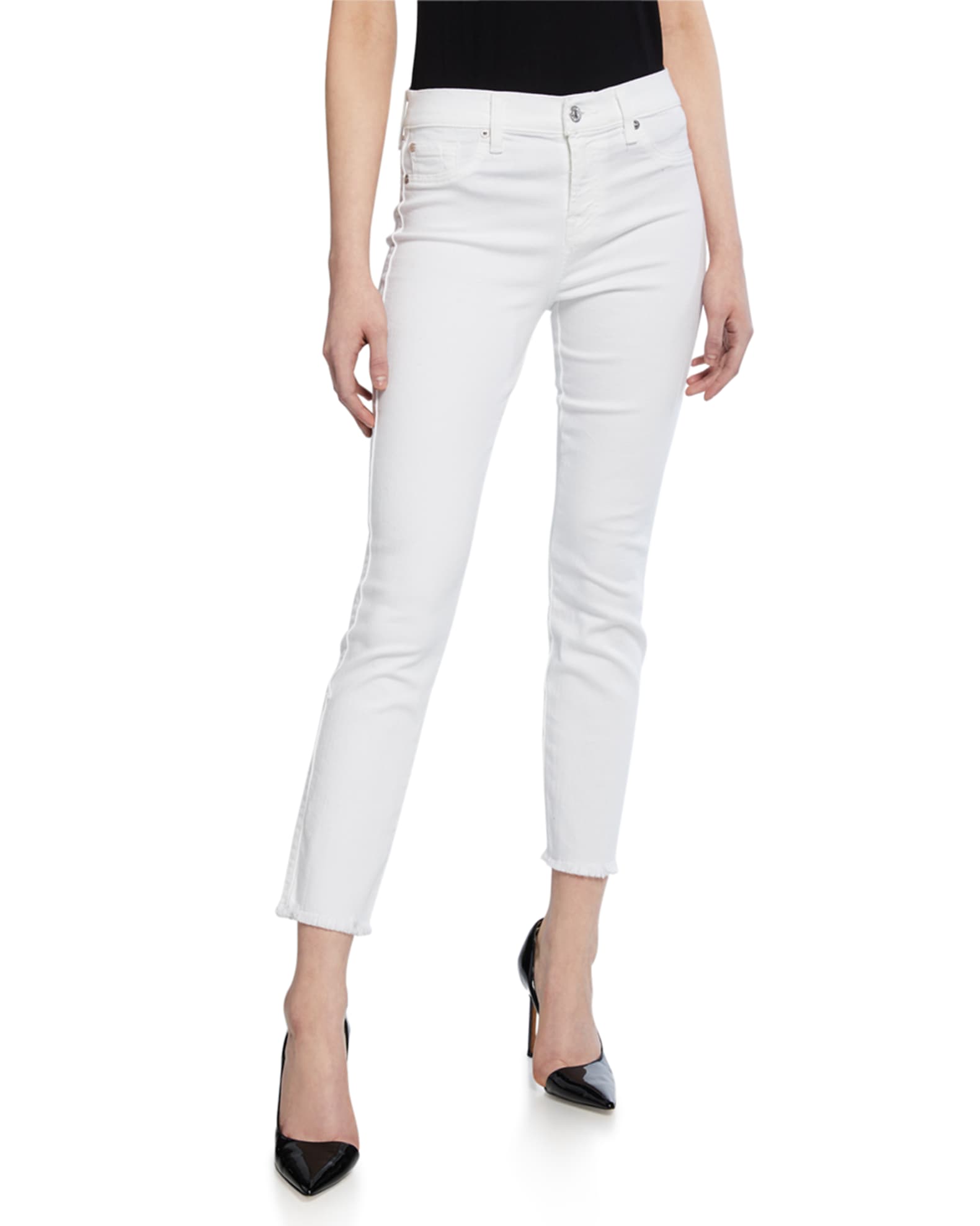 7 for all mankind Roxanne Raw-Edge Ankle Skinny Jeans, White | Neiman ...