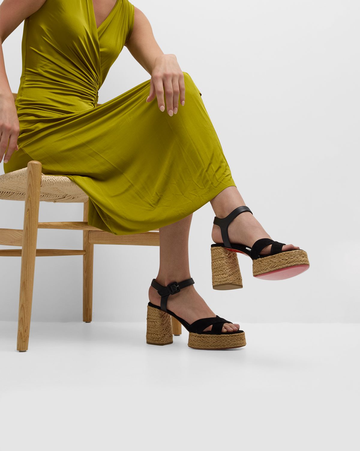 Christian Louboutin 70mm Calakala Leather Crisscross Espadrille Sandals