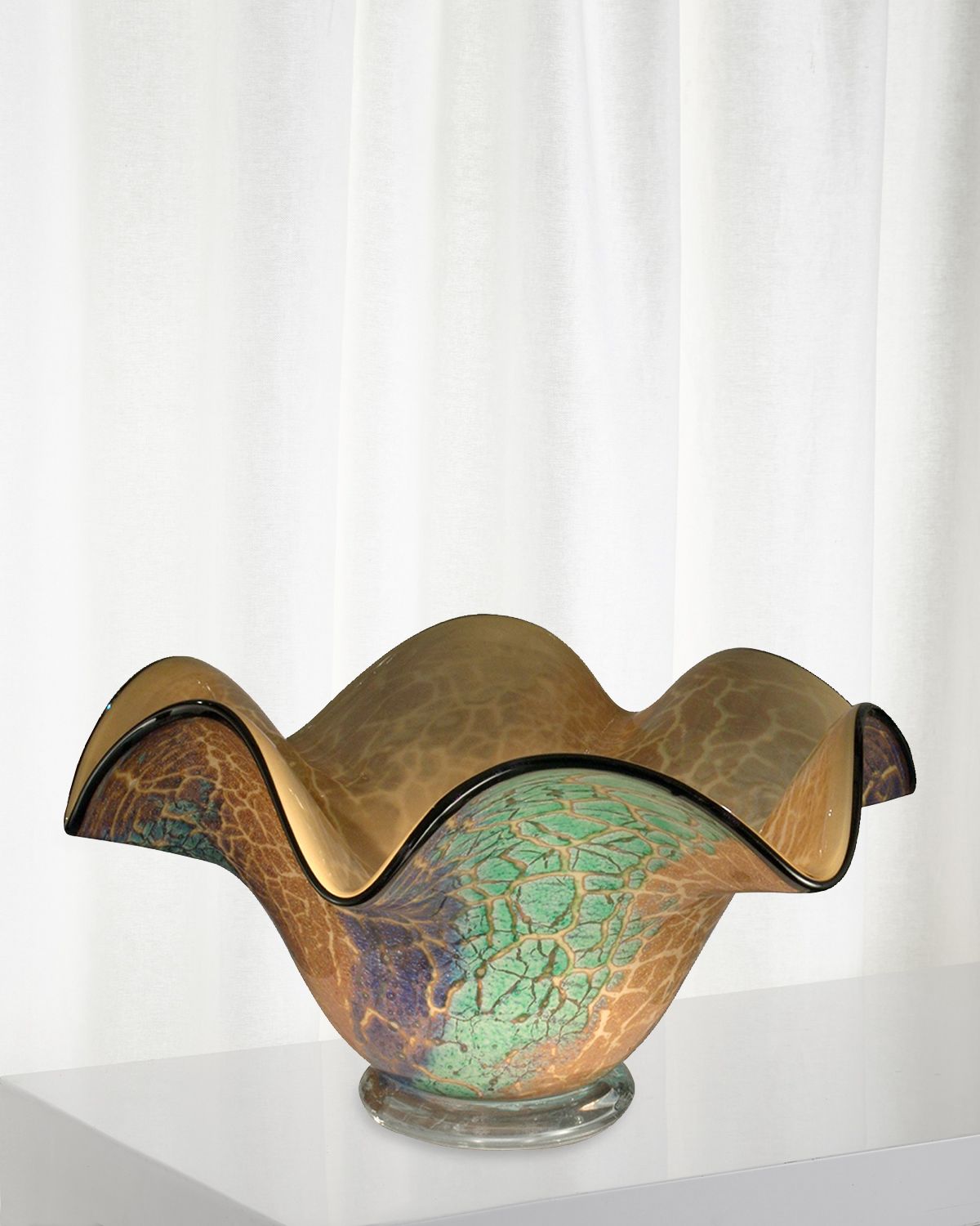 Dale Tiffany Crackle Ruffle Hand-Blown Art Glass Bowl | Thumbnail 3