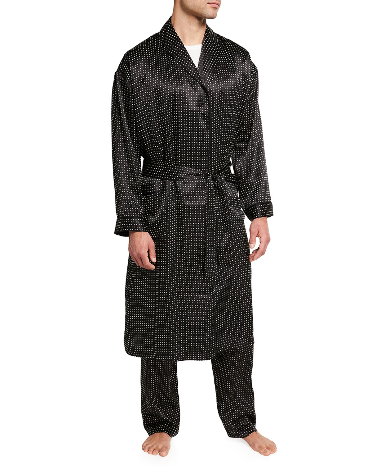 Majestic International Men 's Silk Dot Shawl Robe