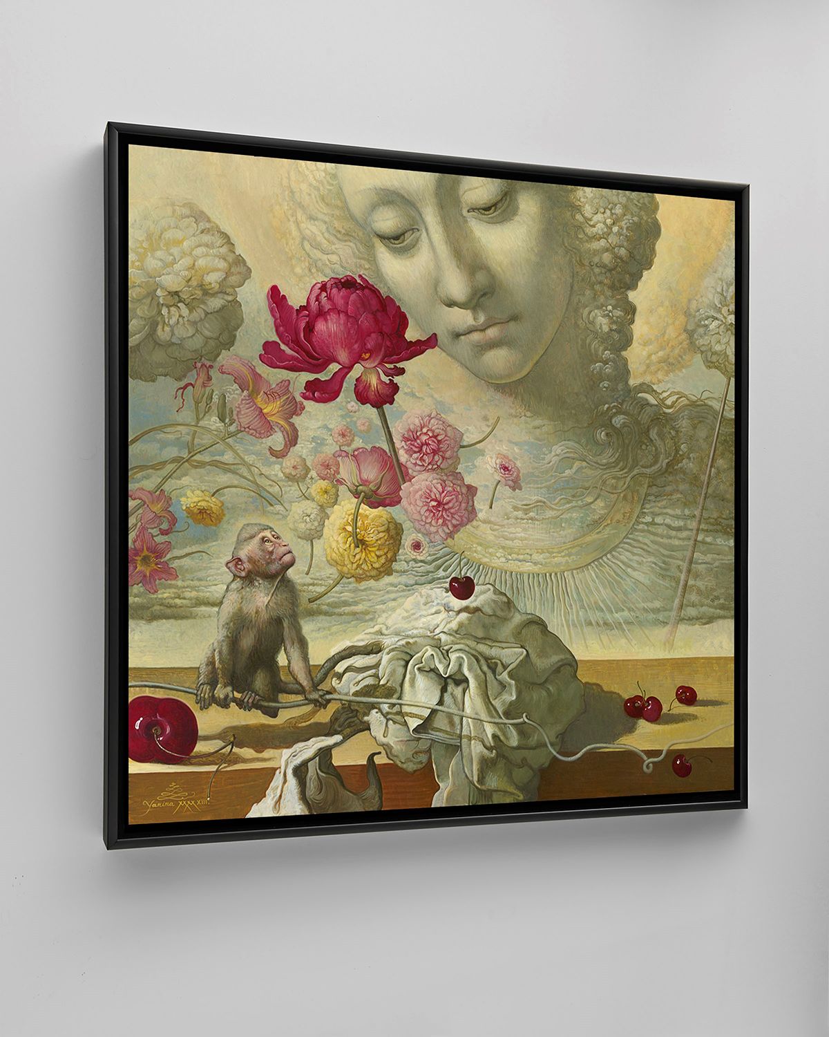 Yana Movchan "Monkey Watching Dancing Flowers" Limited Edition Giclee Canvas Wall Art