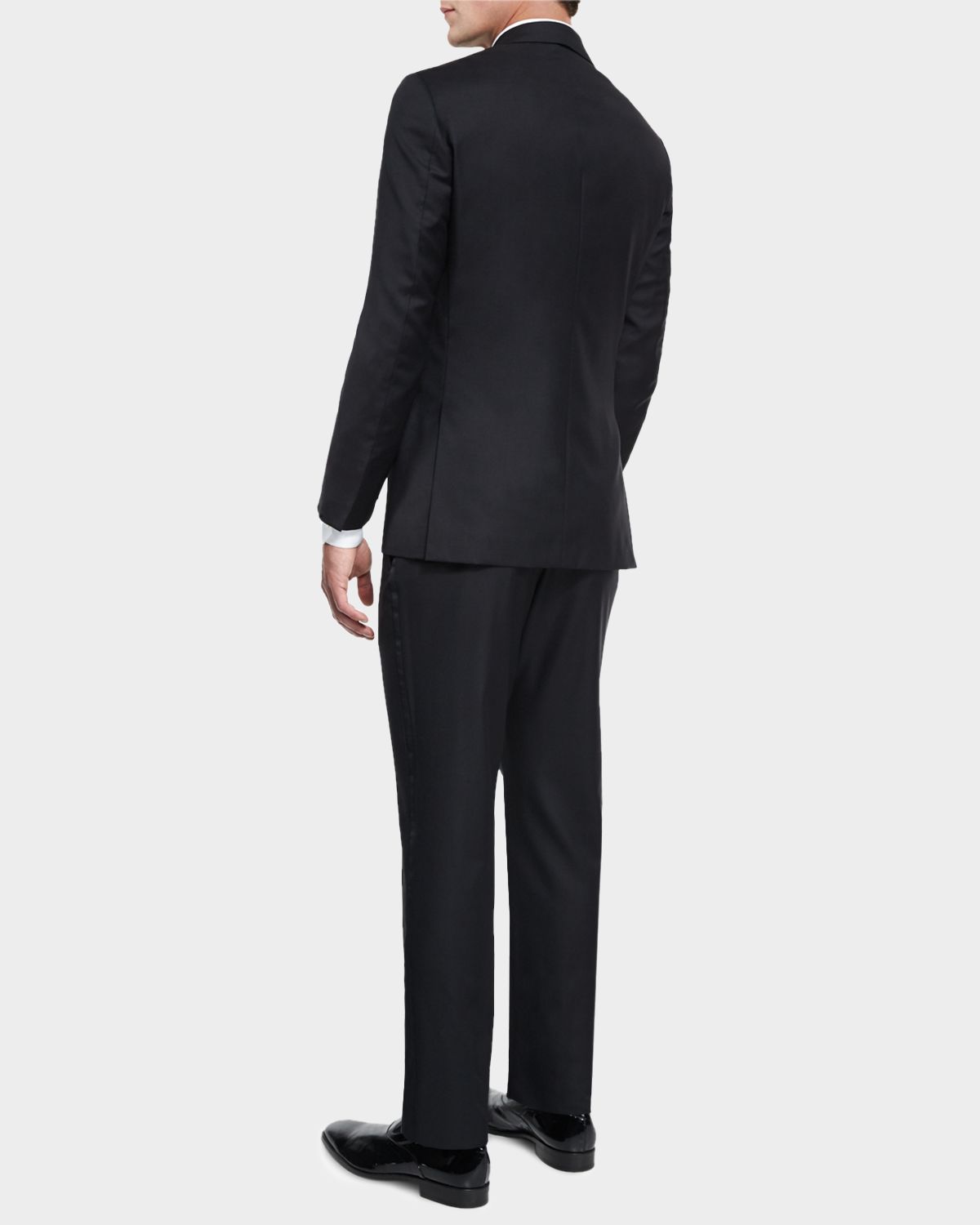 Isaia Satin Peak-Lapel One-Button Wool Tuxedo, Black