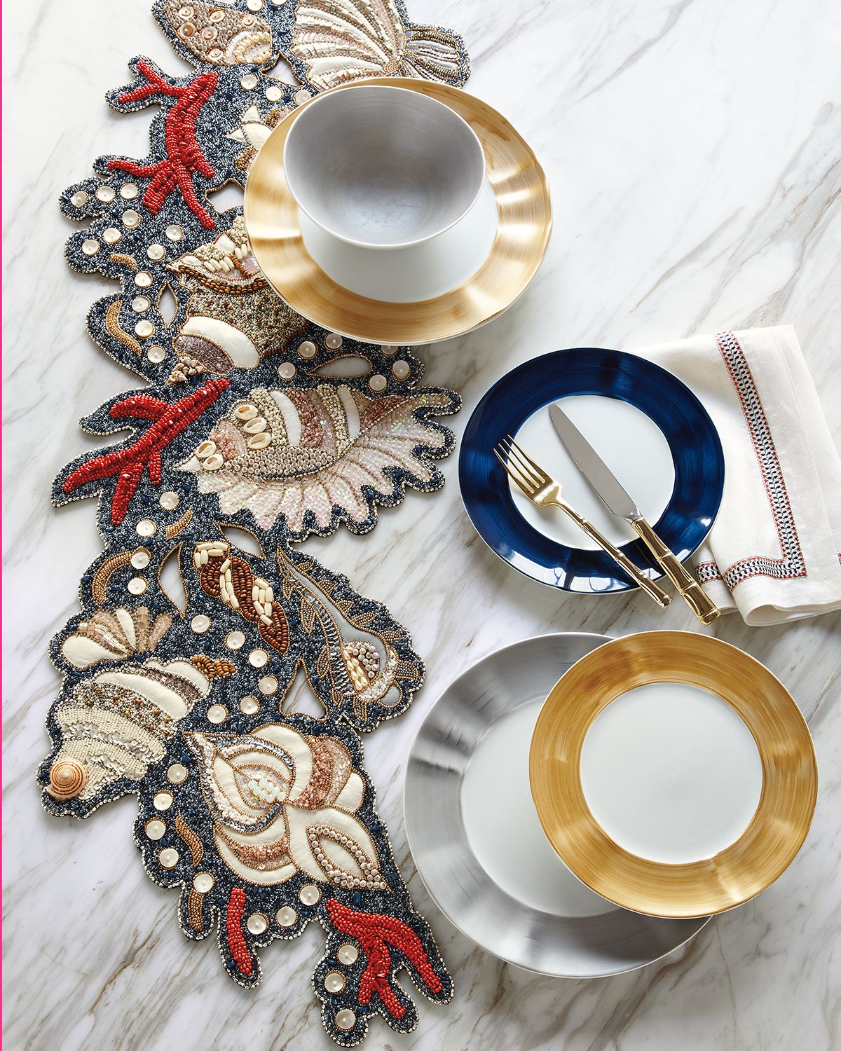 Neiman Marcus 12-Piece Platinum Brushstroke Dinnerware Set