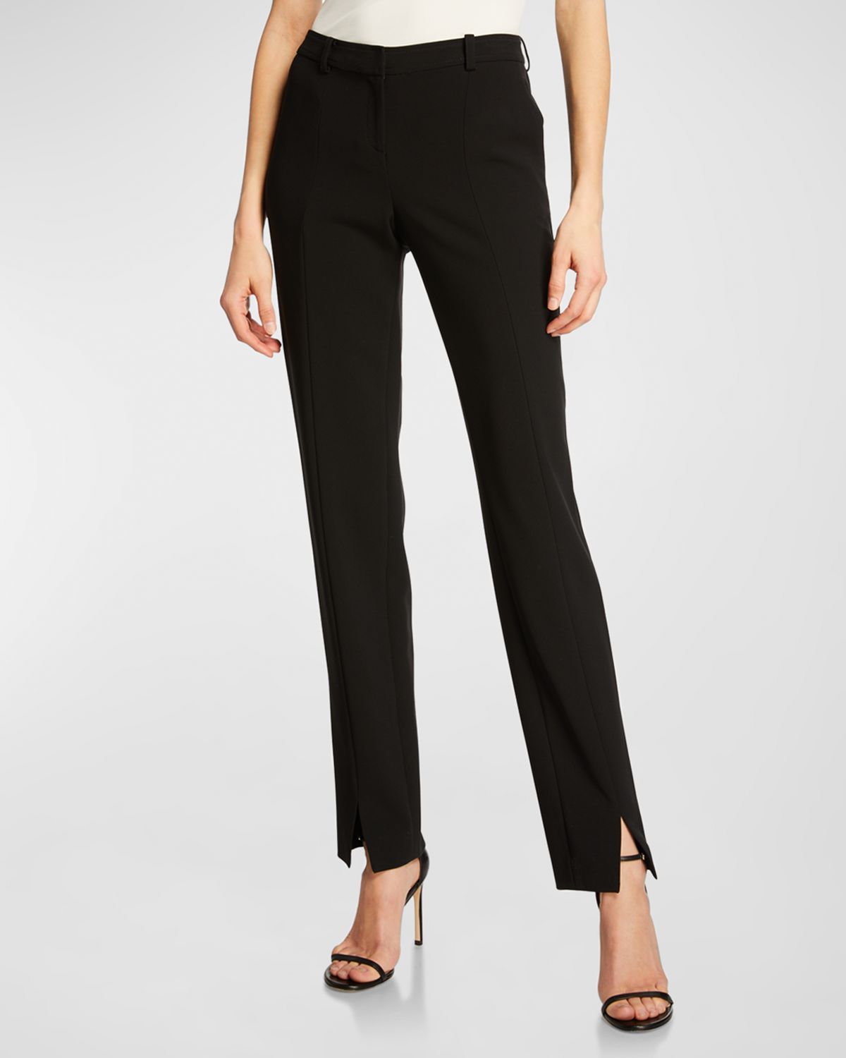 St. John Crepe Marocain Ankle Pants, Caviar