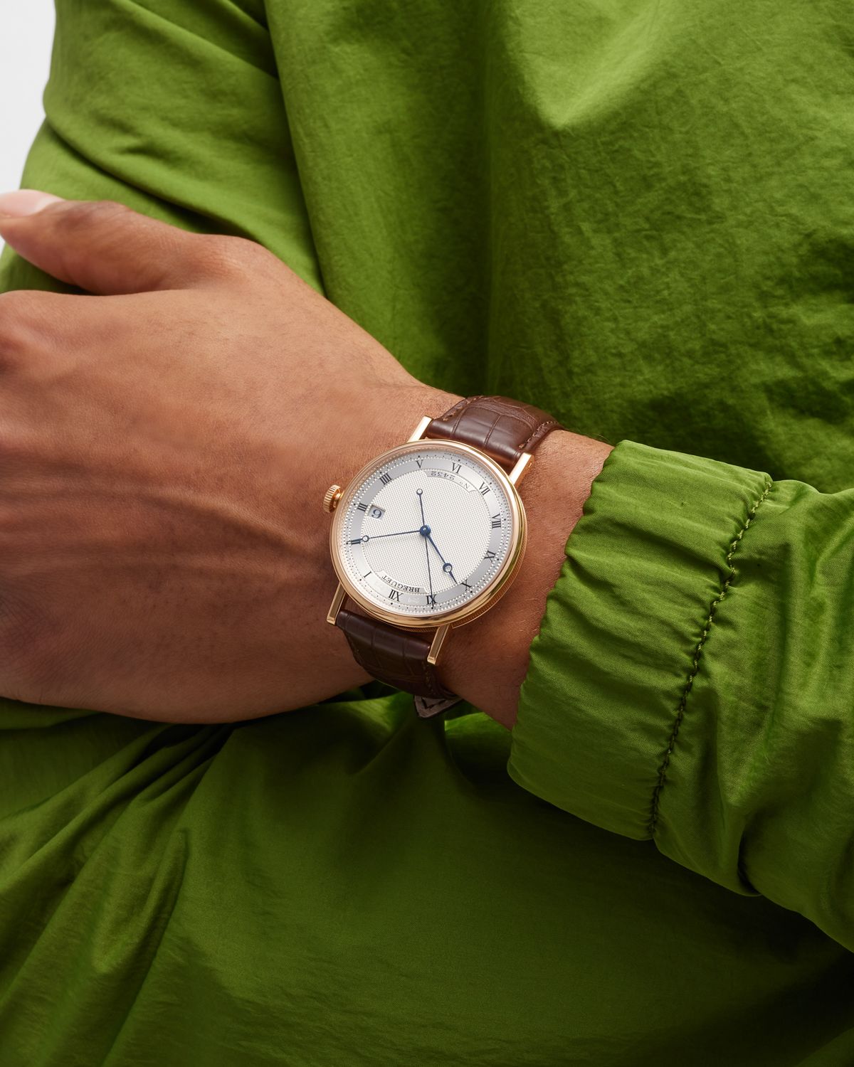 Breguet Rose Gold Classique Silver Dial Watch with Leather Strap