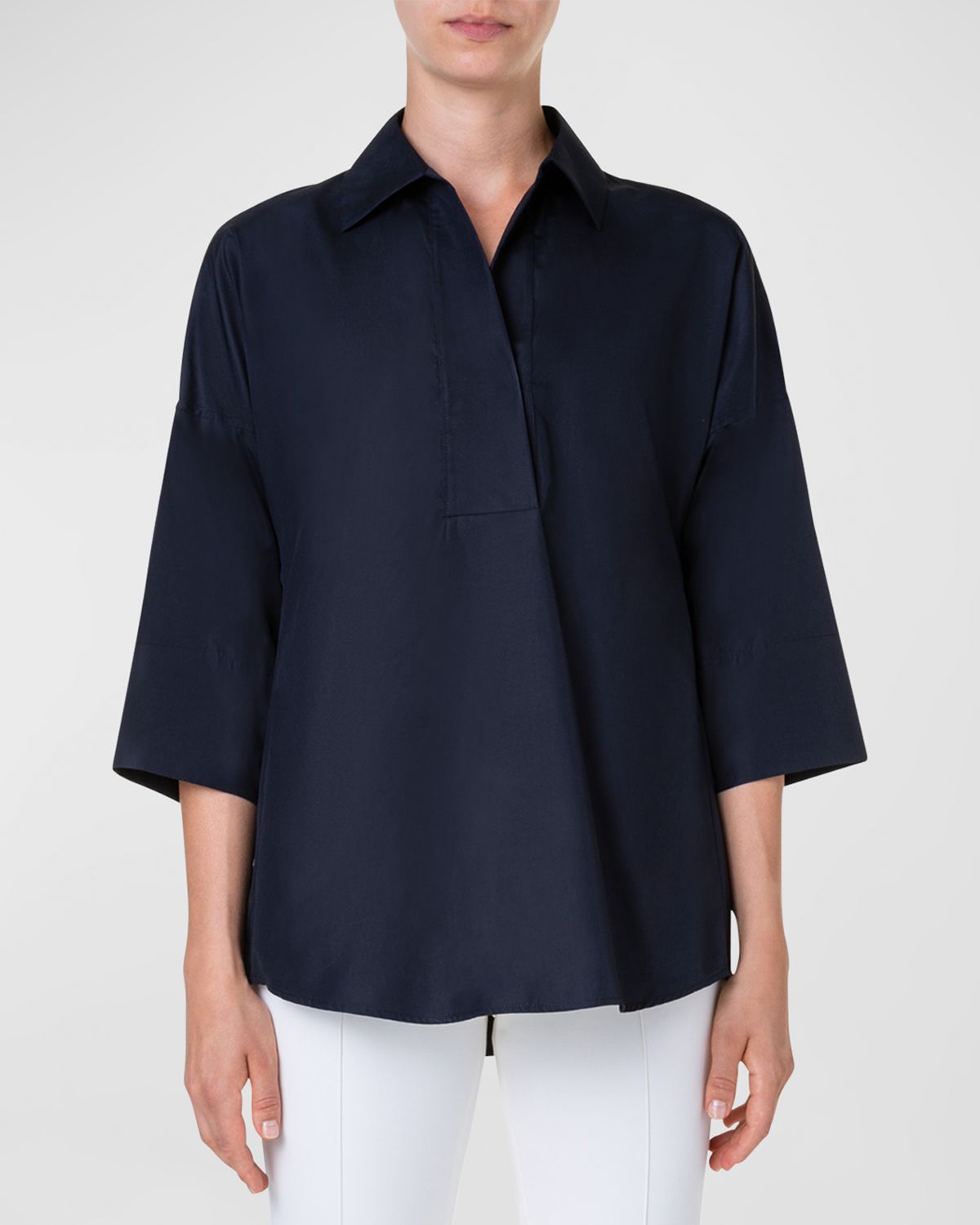 Akris punto Kimono-Sleeve Split-Neck Blouse