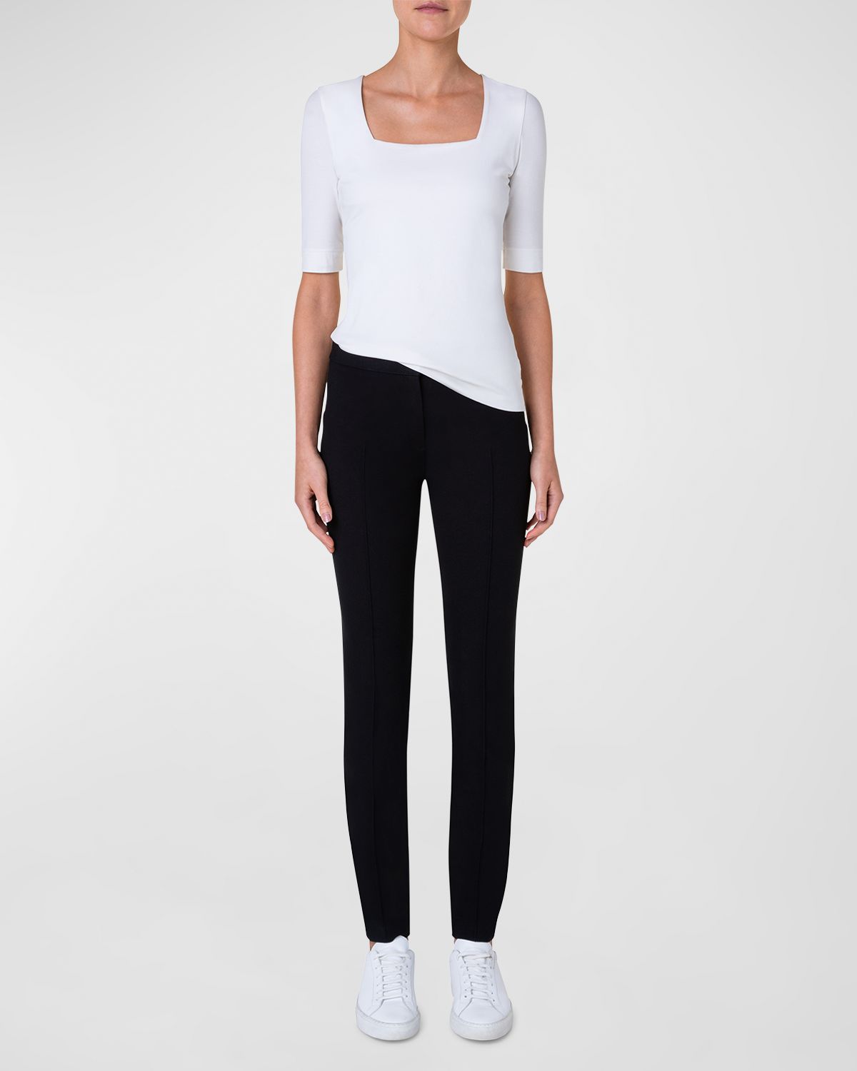 Akris punto Cotton 1/2-Sleeve Square-Neck Tee