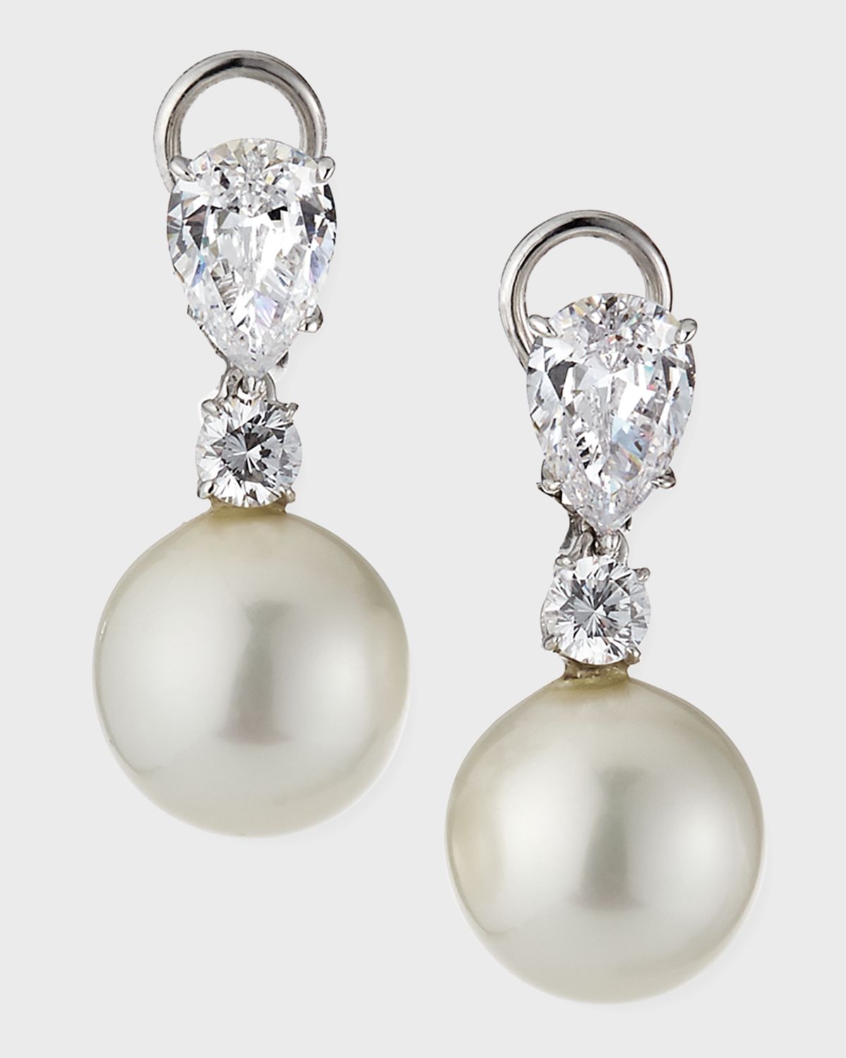 Fantasia by DeSerio 1.75 TCW Pear CZ & Simulated Pearl Drop Earrings
