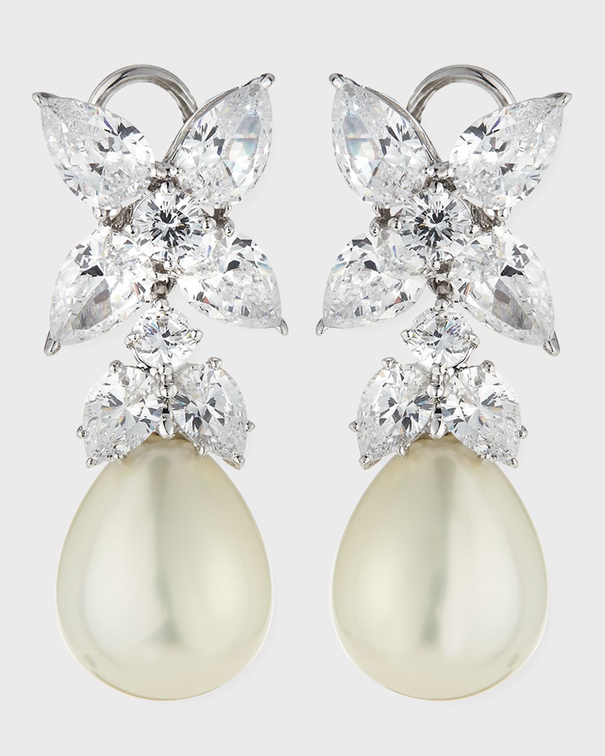 Fantasia by DeSerio 10.0 TCW Flower Top CZ & Simulated Pearly Drop Earrings