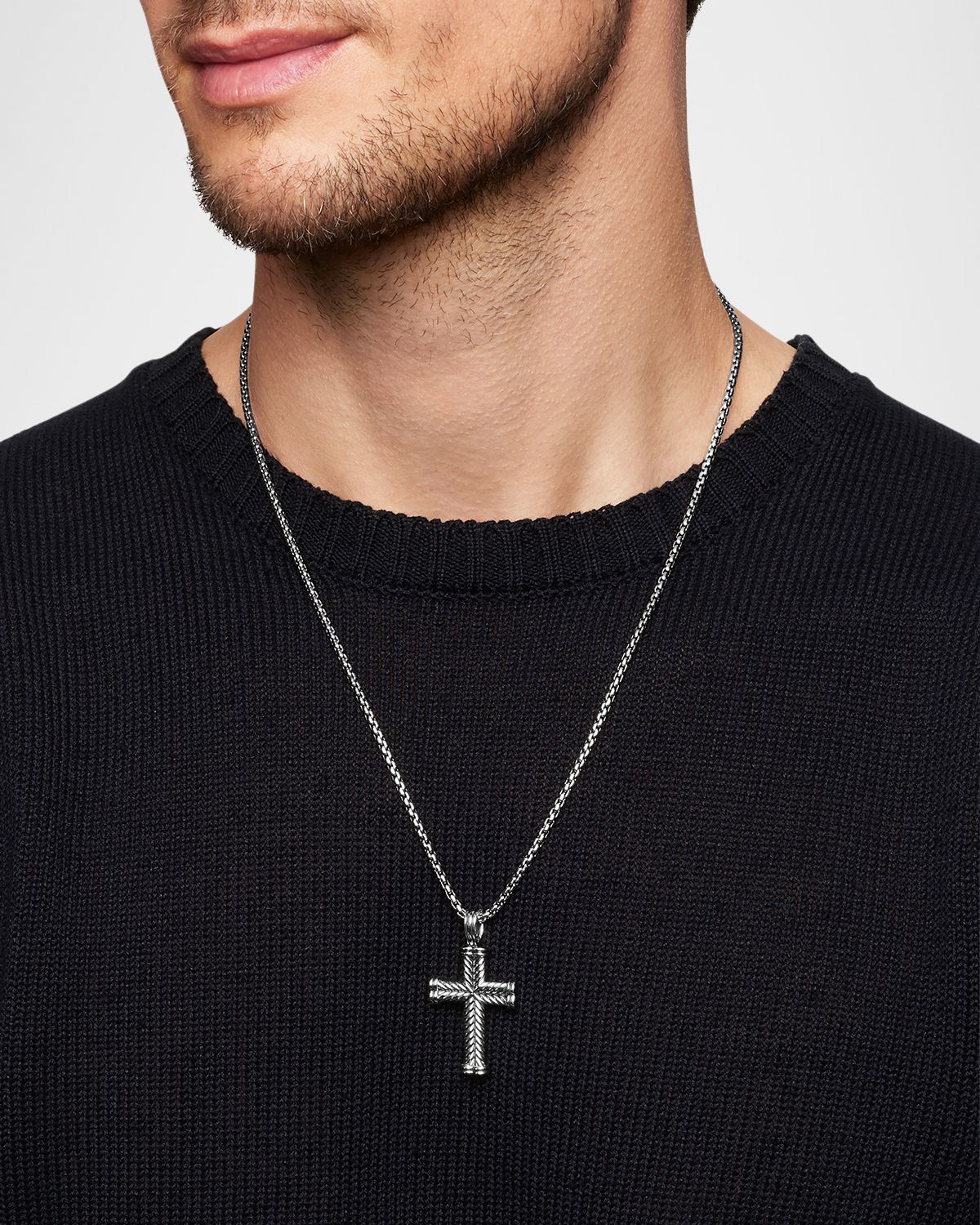 David Yurman Men 's Chevron Cross Pendant in Silver, 33.5mm