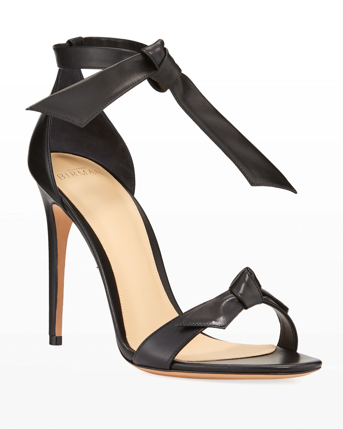 Alexandre Birman Clarita Leather Ankle-Tie 100mm High-Heel Sandals, Black