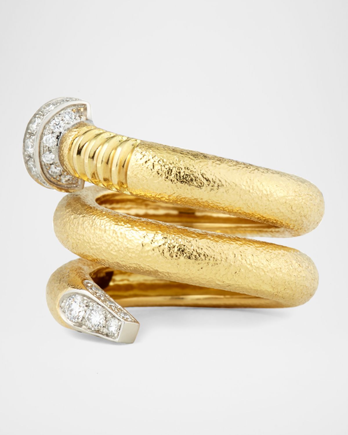 18K Diamond Hammered Nail-Shaped Ring, Size 6.5