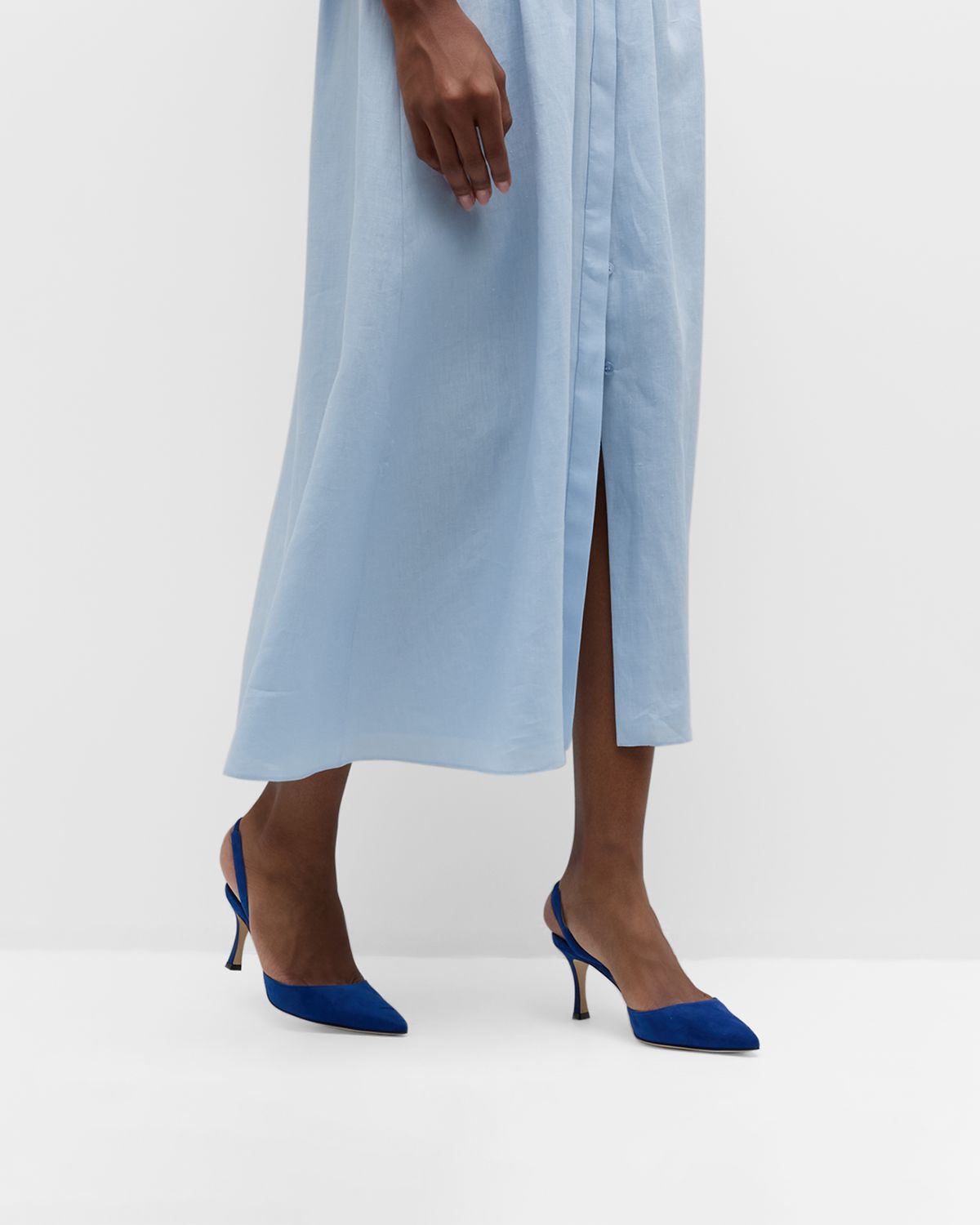 Manolo Blahnik Carolyne Suede Mid-Heel Slingback Pump