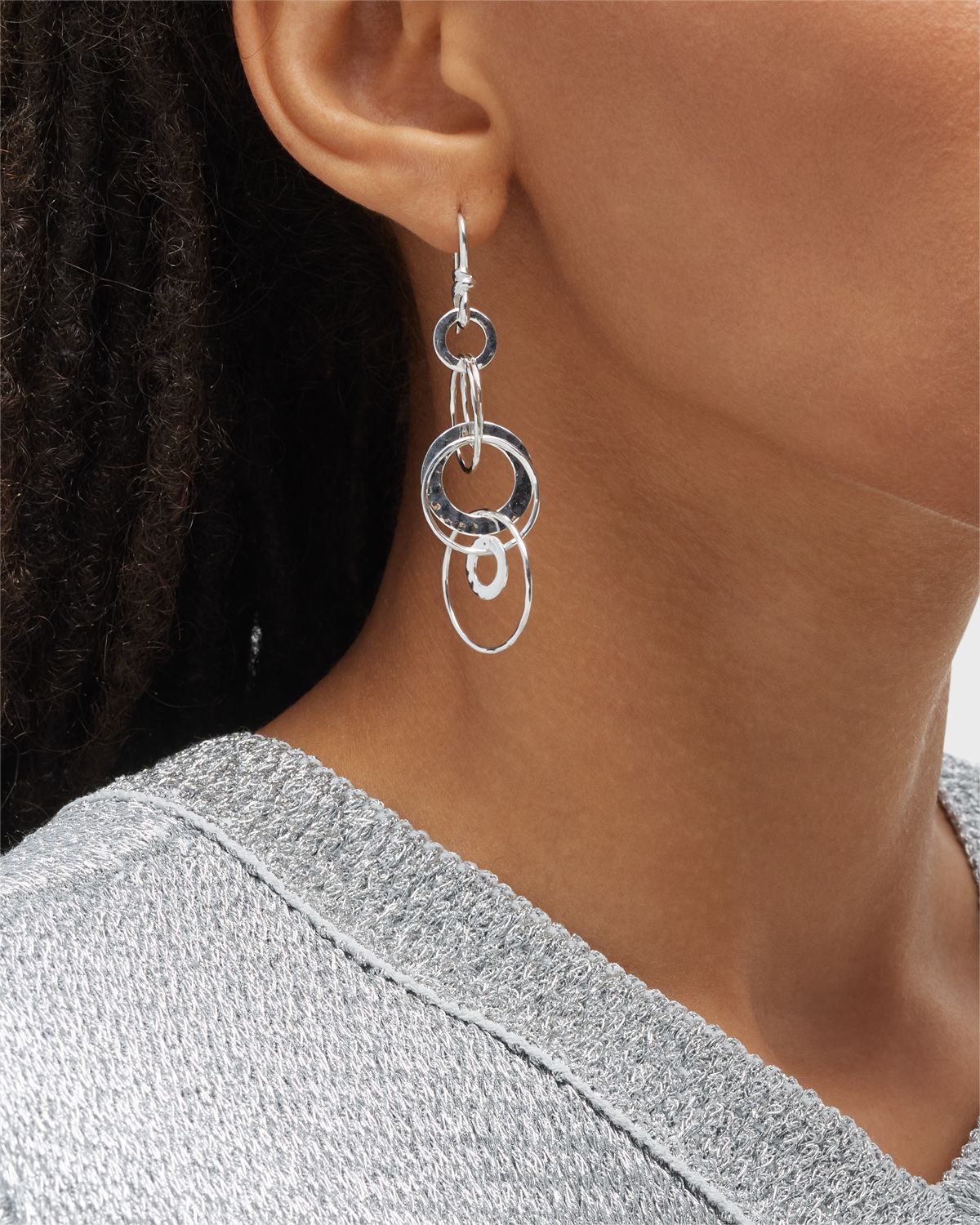 Ippolita Medium Hammered Jet Set Drop Earrings in Sterling Silver