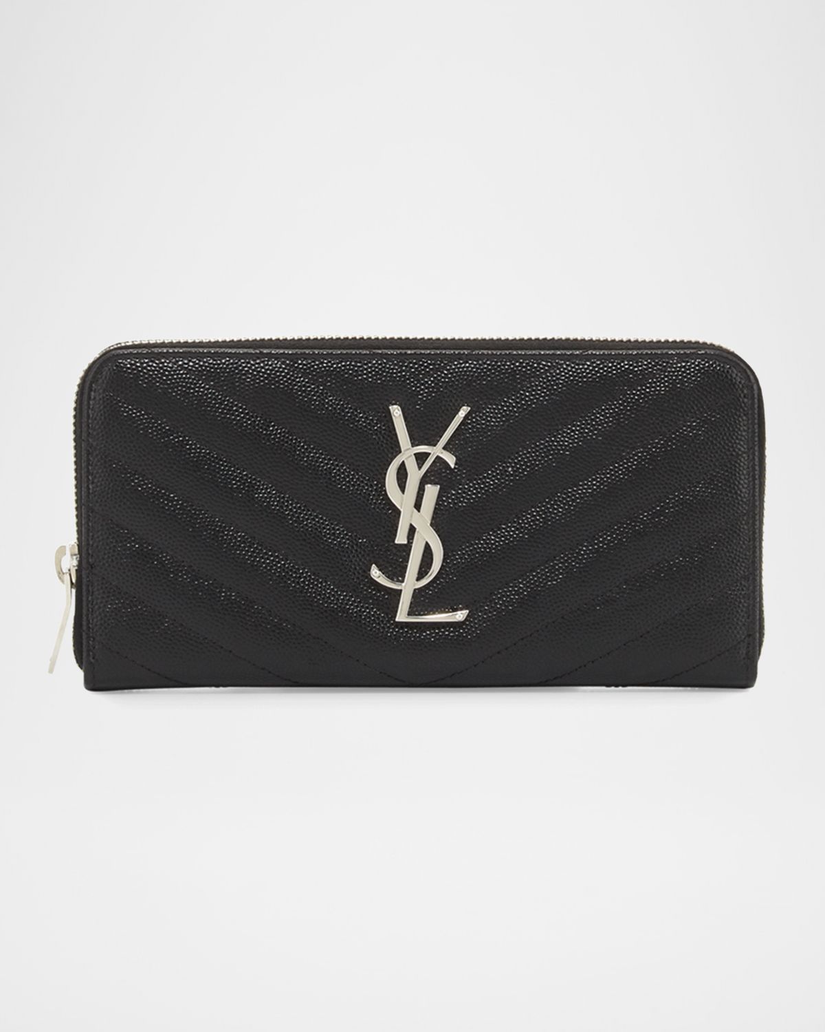 Saint Laurent YSL Monogram Large Zip Wallet in Grained Leather