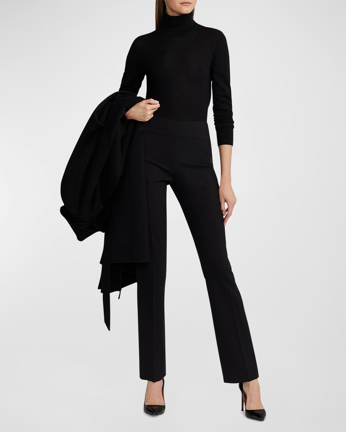 Ralph Lauren Collection Alandra Side-Zip Stretch-Wool Pants, Black