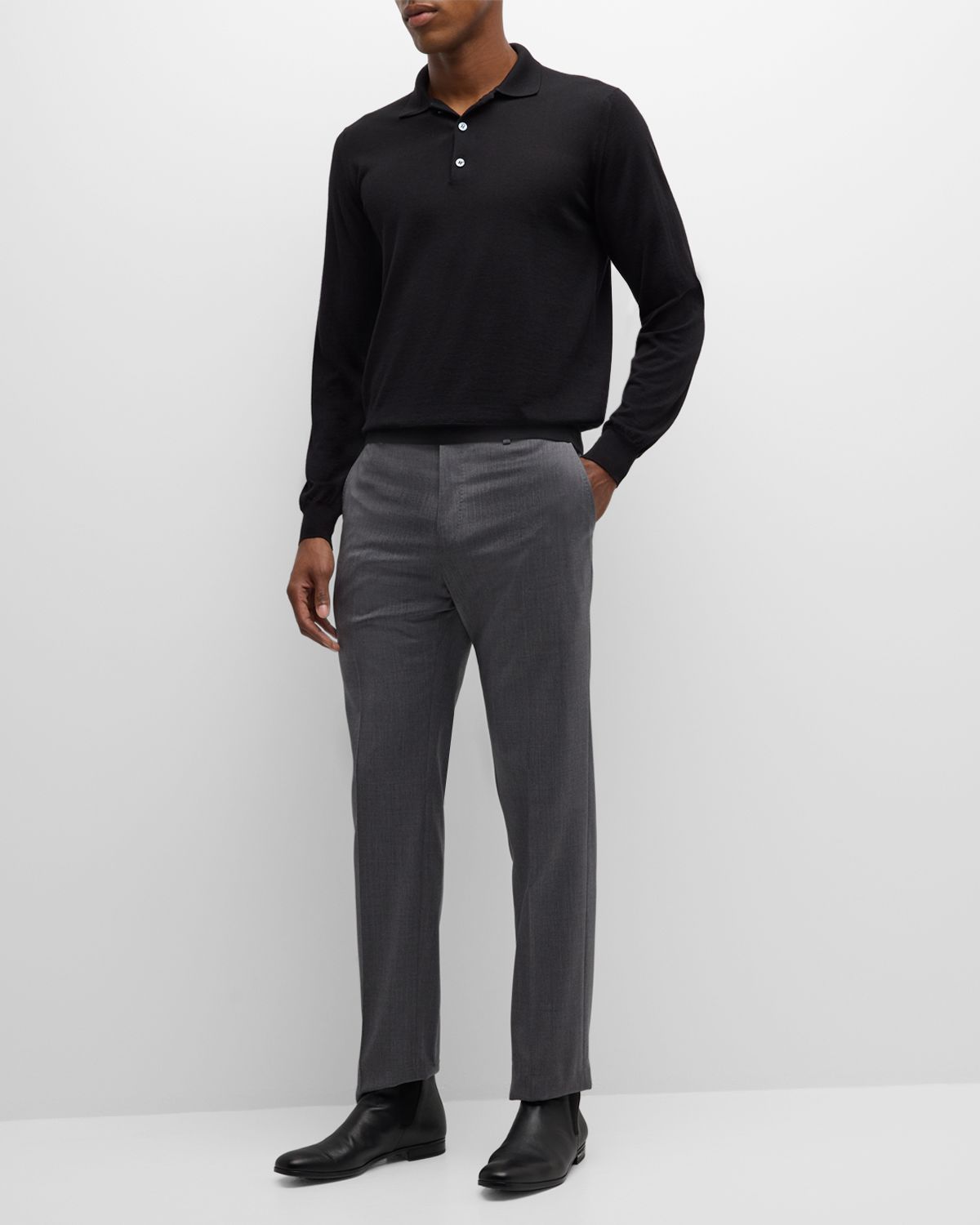Brioni Men's Cashmere-Silk Long-Sleeve Polo Sweater