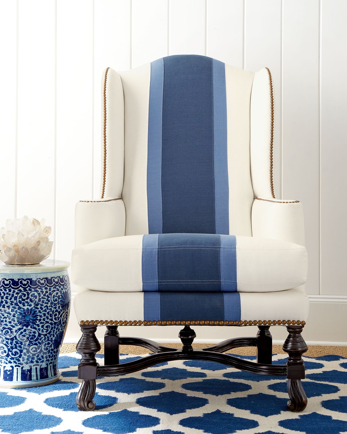 Massoud Blue Colorblock Wing Chair