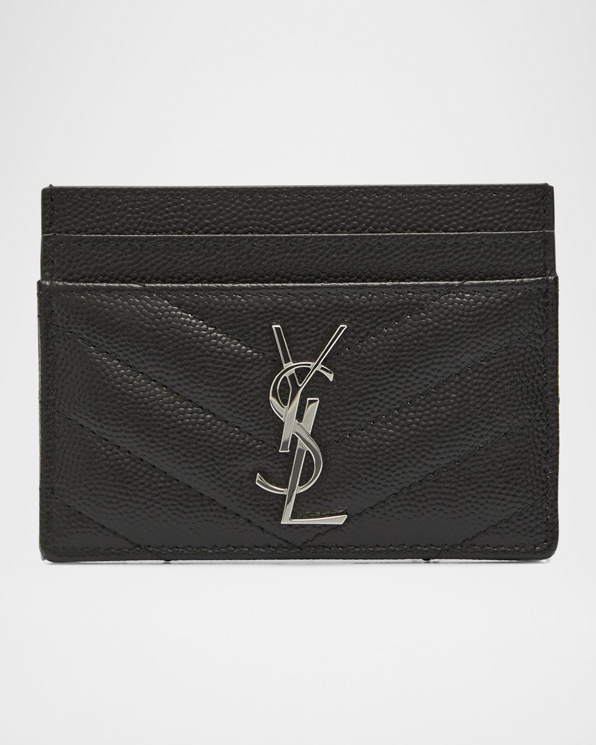 Saint Laurent Cassandre YSL Monogram Card Case in Grained Leather