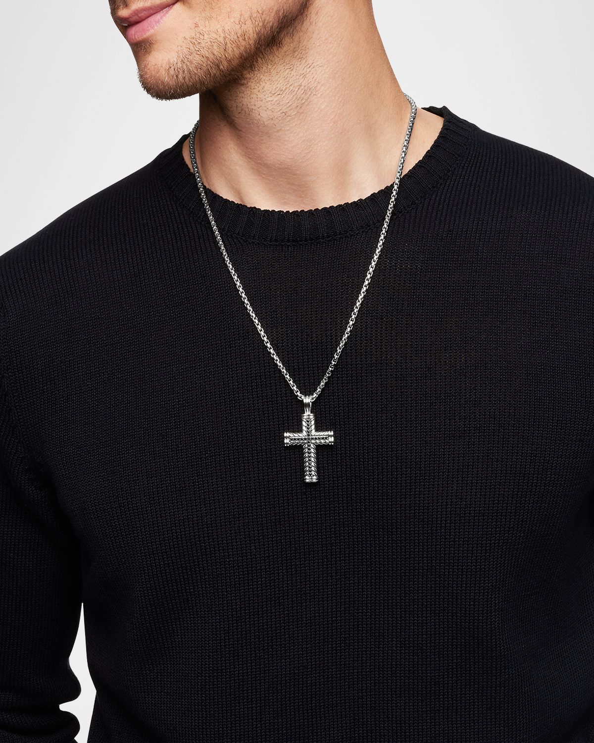 David Yurman Men 's Chevron Cross Pendant with Diamonds in Silver, 41.7mm